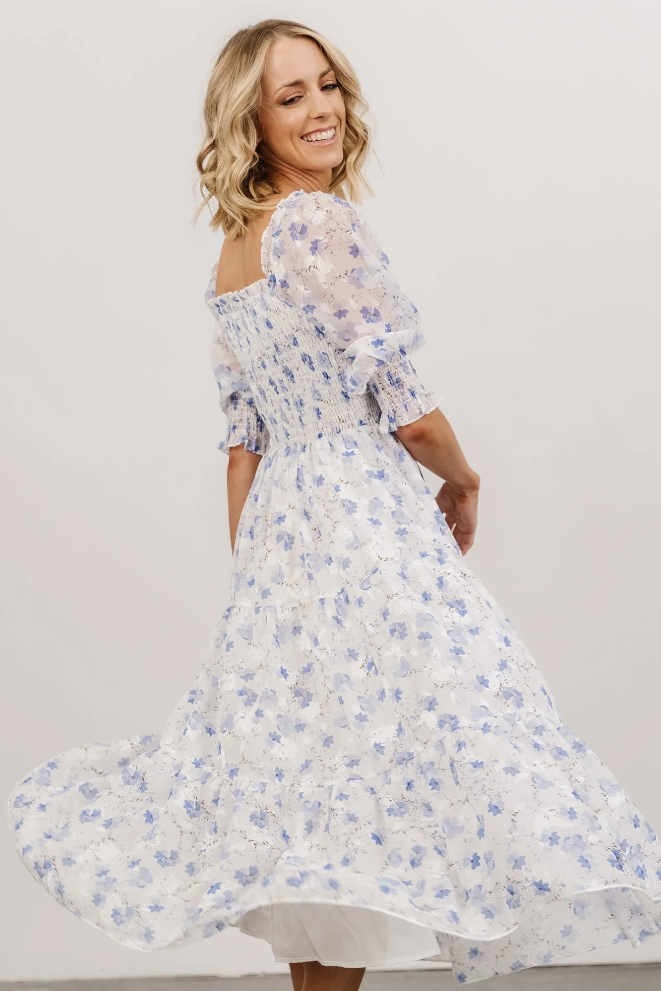 Fabian Jacquard Midi Dress | Blue Floral