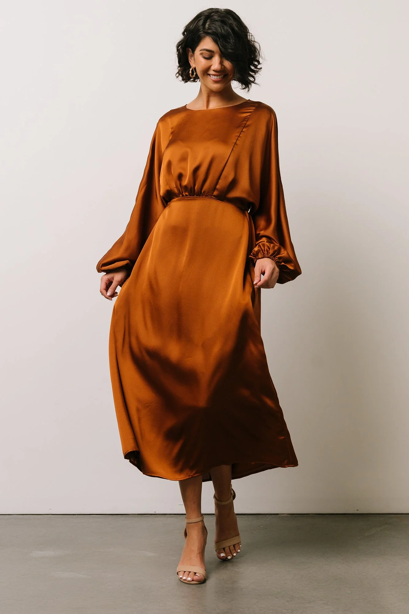 Balta Satin Midi Dress | Bronze