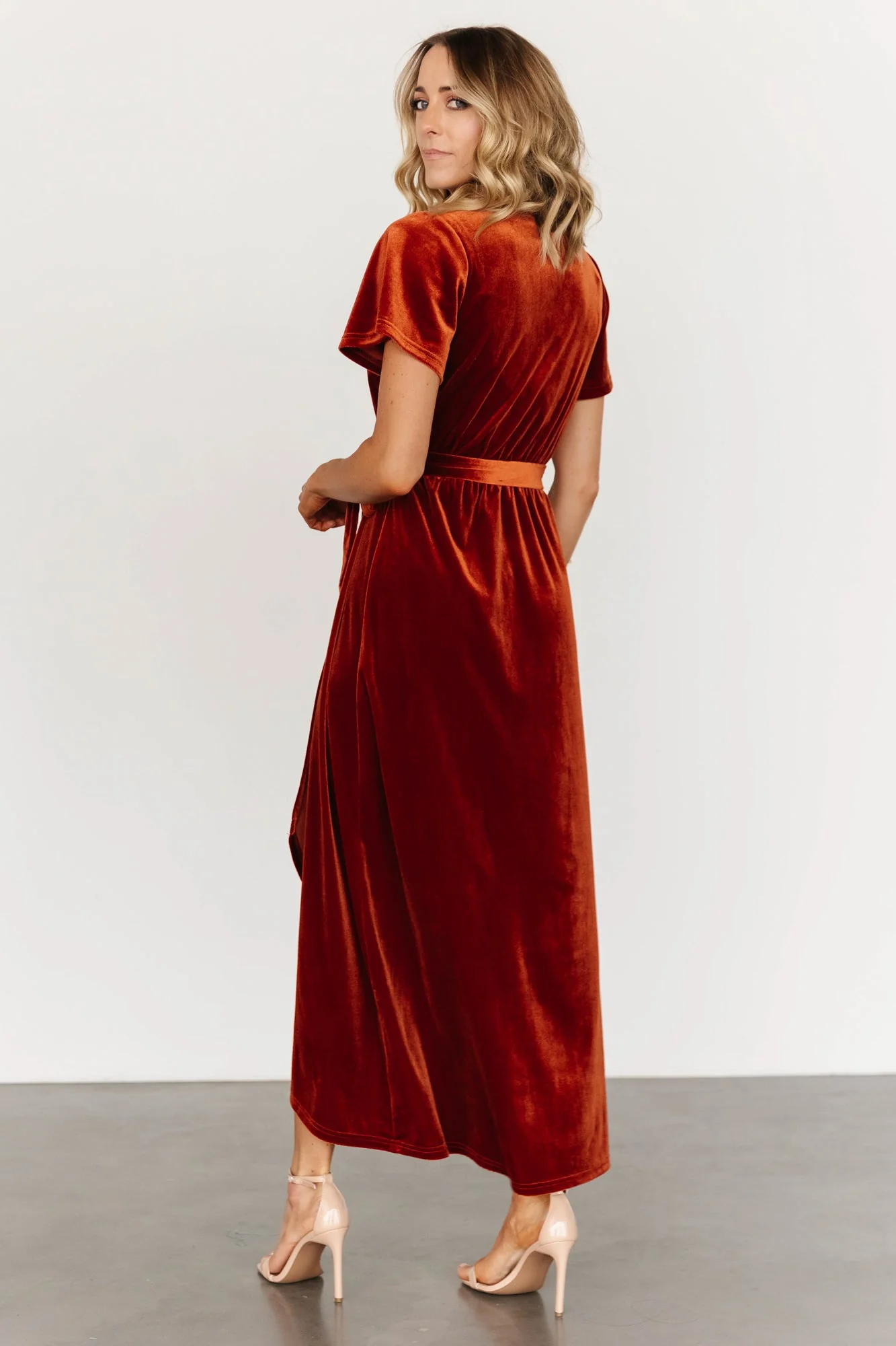 Nadine Velvet Midi Dress | Rust