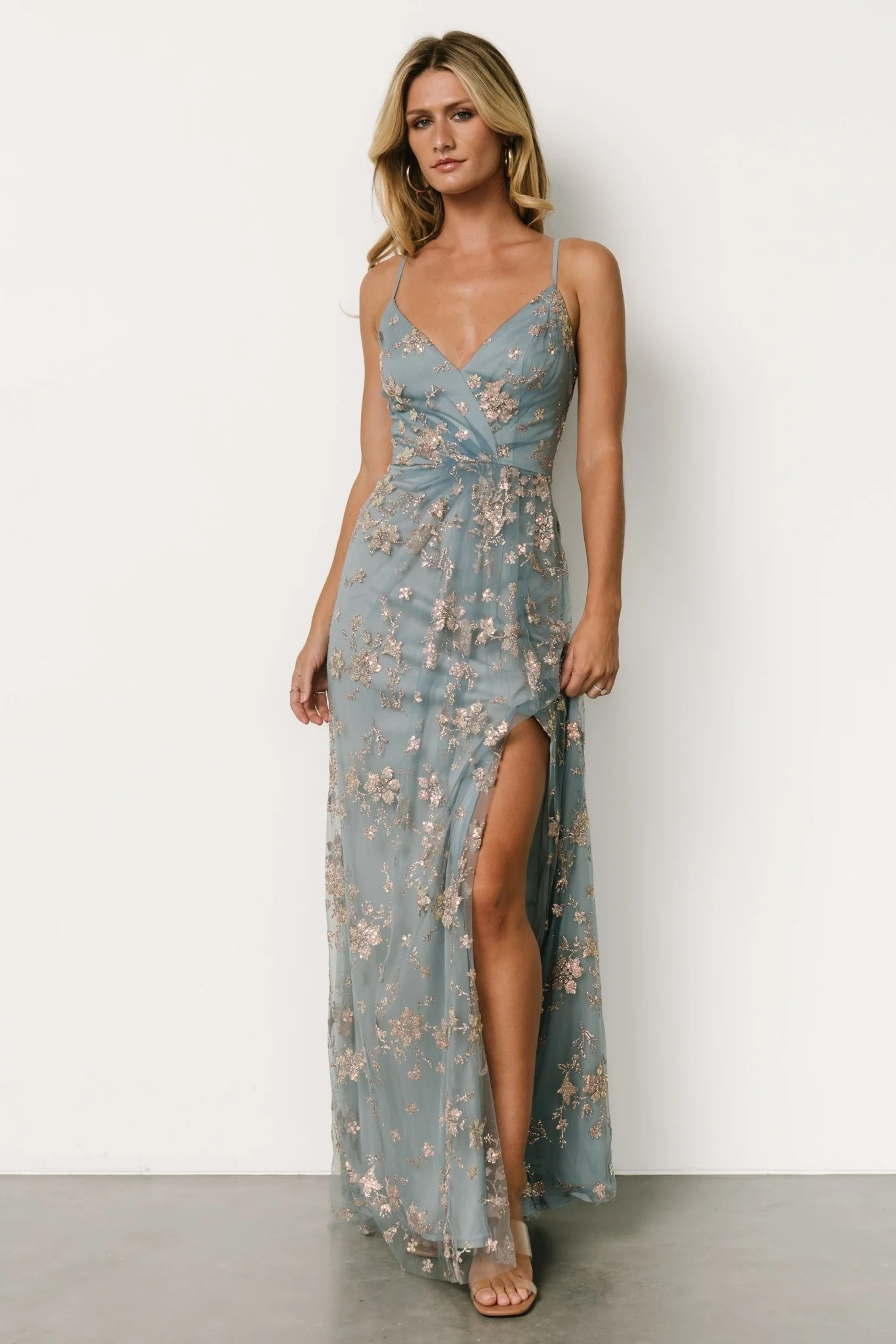 Marcia Sparkle Gown | Light Blue + Rose Gold