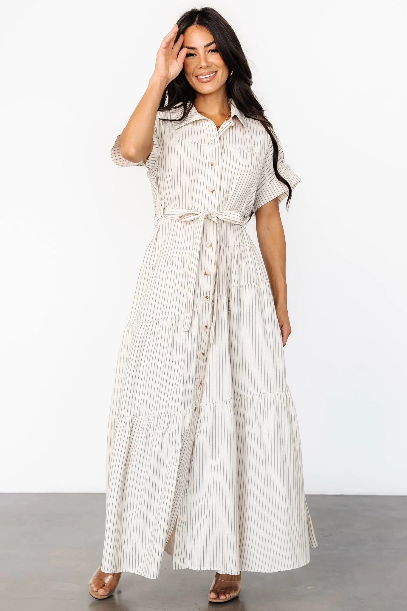 Covey Button Up Maxi Dress | Cream Stripe