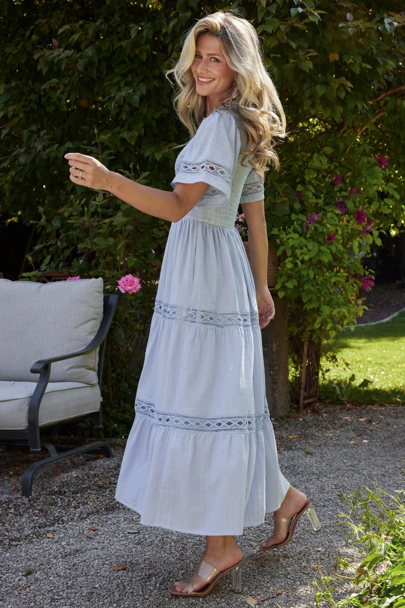 Loveland Geo Lace Maxi Dress | Light Blue
