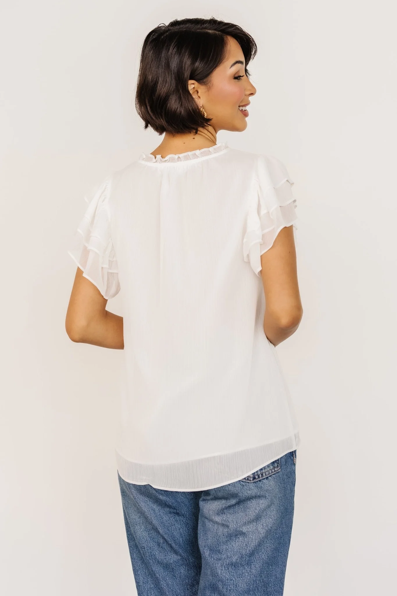 Asher Ruffle Sleeve Top | Off White