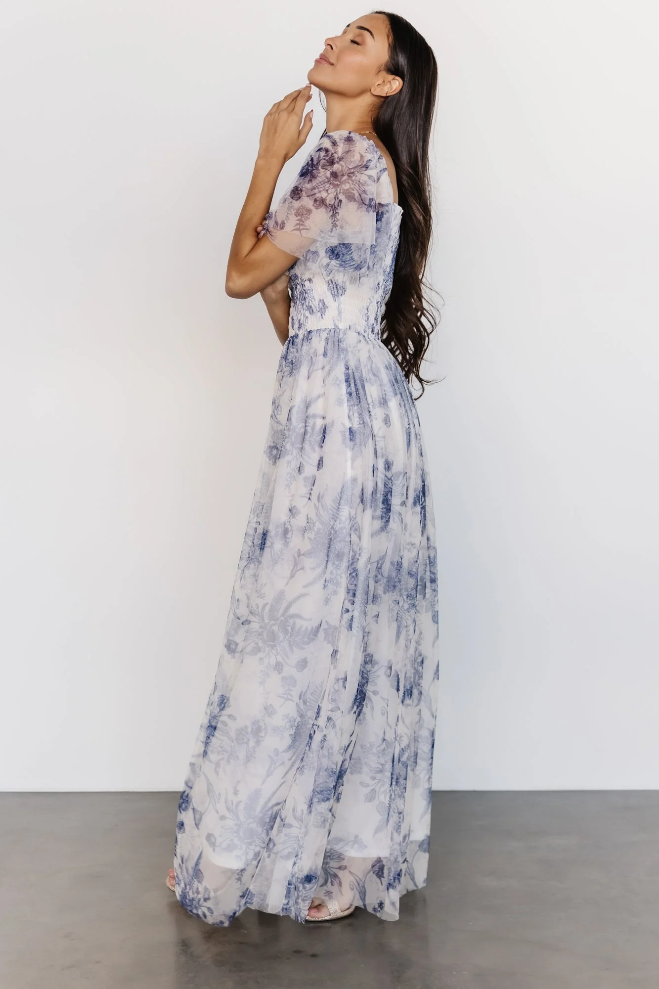 Cassandra Tulle Maxi Dress | Blue + White Floral