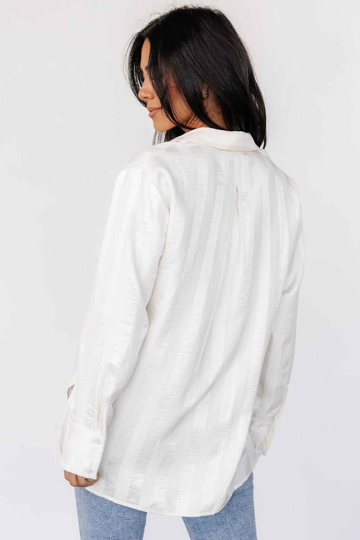 Kieran Striped Button Up Top | Cream