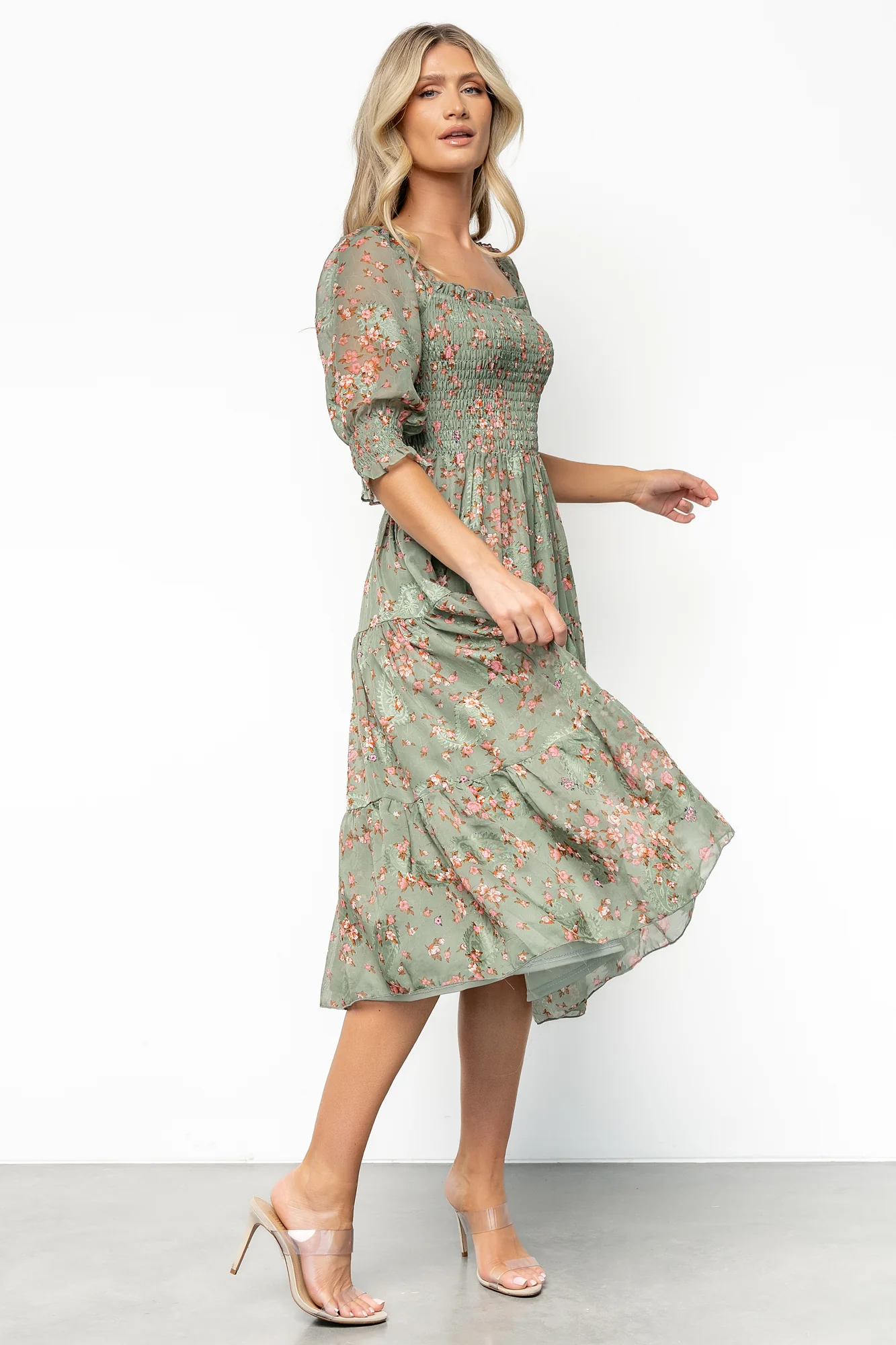 Fabian Jacquard Midi Dress | Eucalyptus + Pink