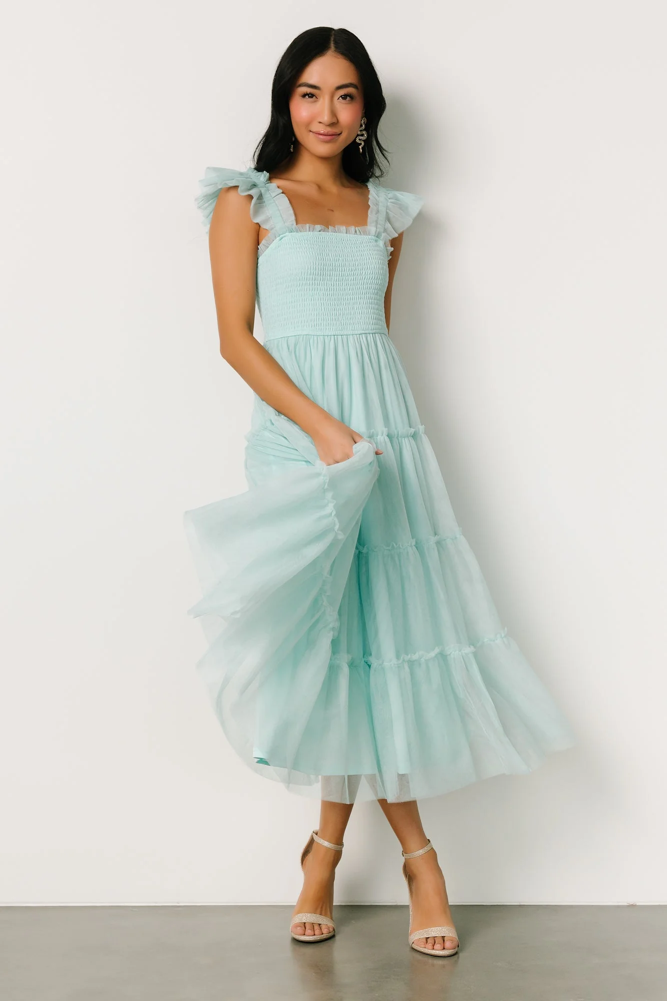 Mindi Tulle Midi Dress | Sea Blue
