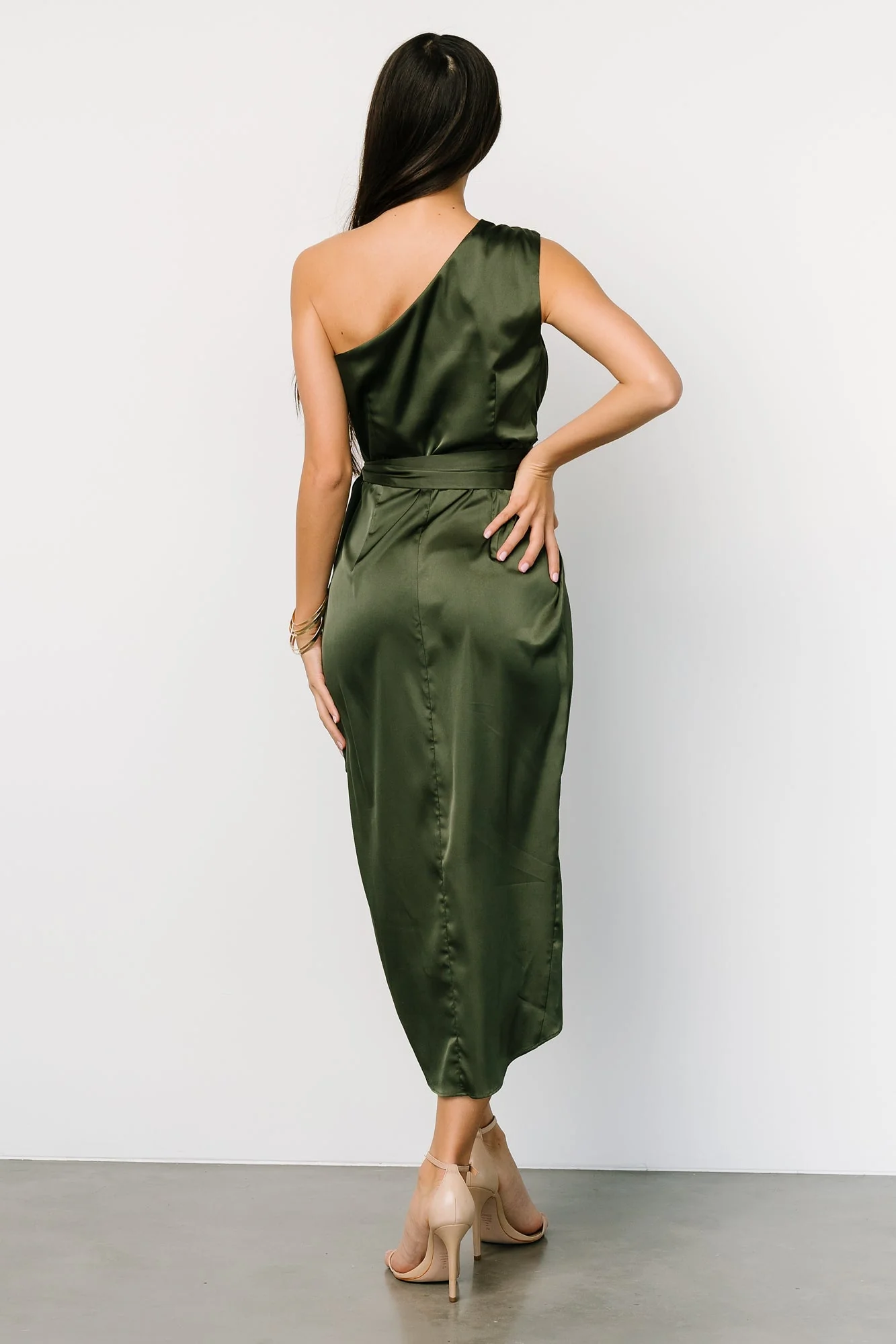 Celia One Shoulder Midi Dress | Olive