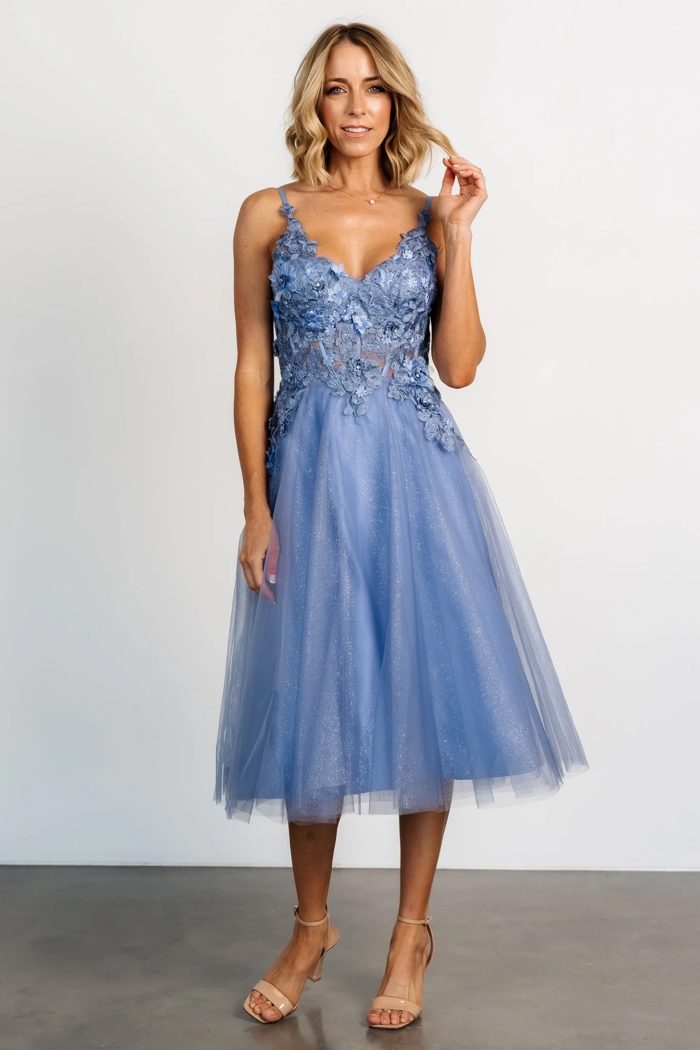 Noelle Shimmer Midi Dress | Slate Blue