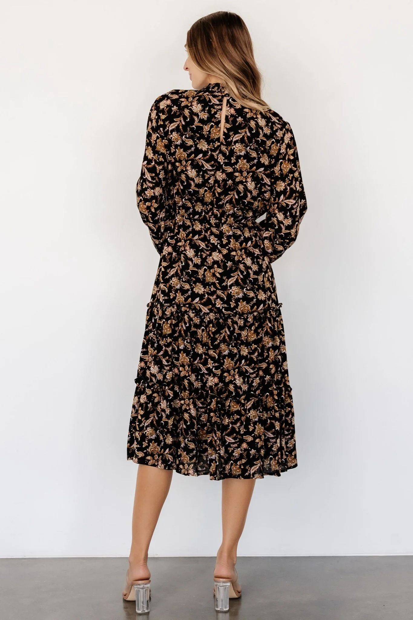 Kenice Mock Neck Dress | Black + Camel Print