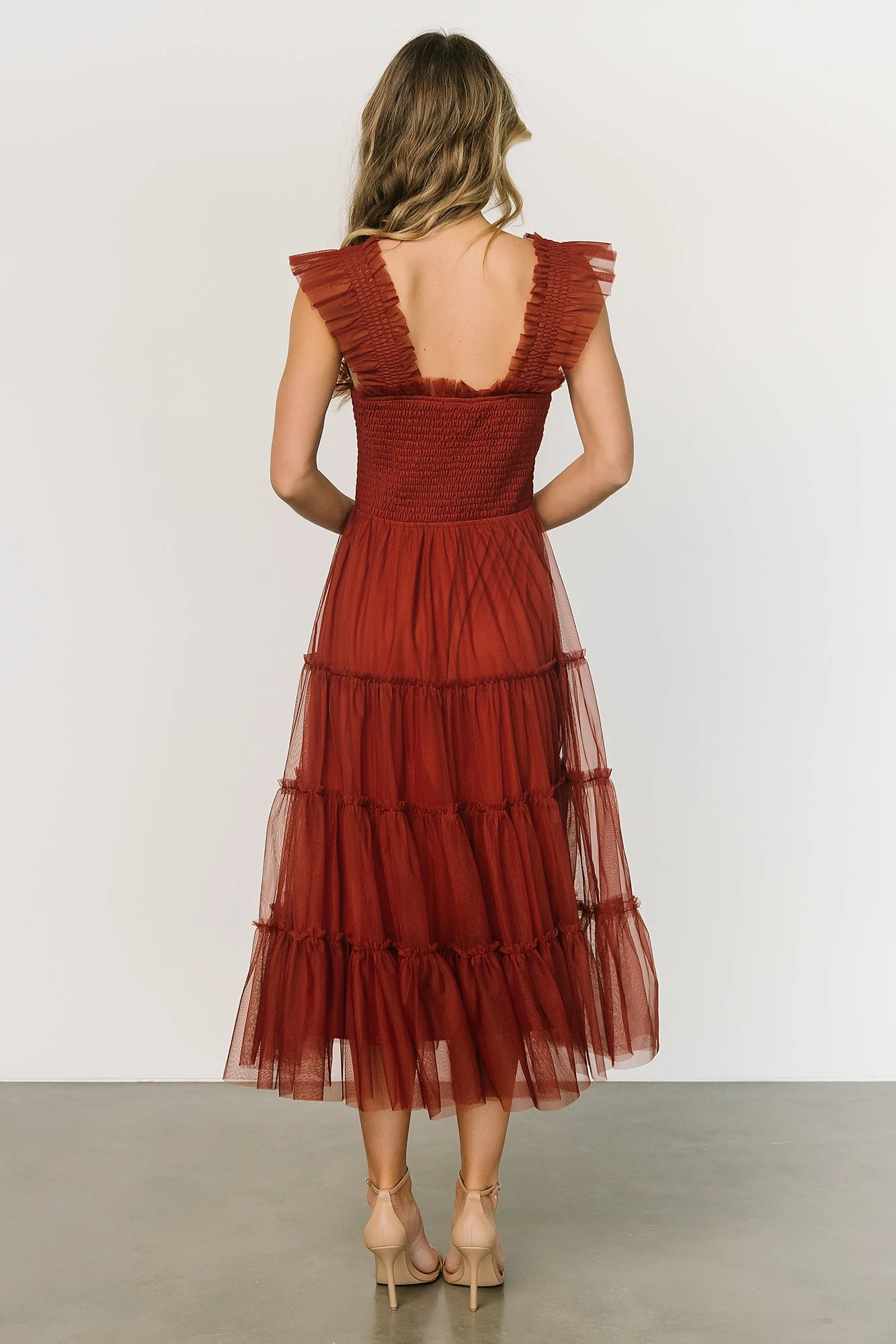 Emma Smocked Tulle Dress | Oxblood