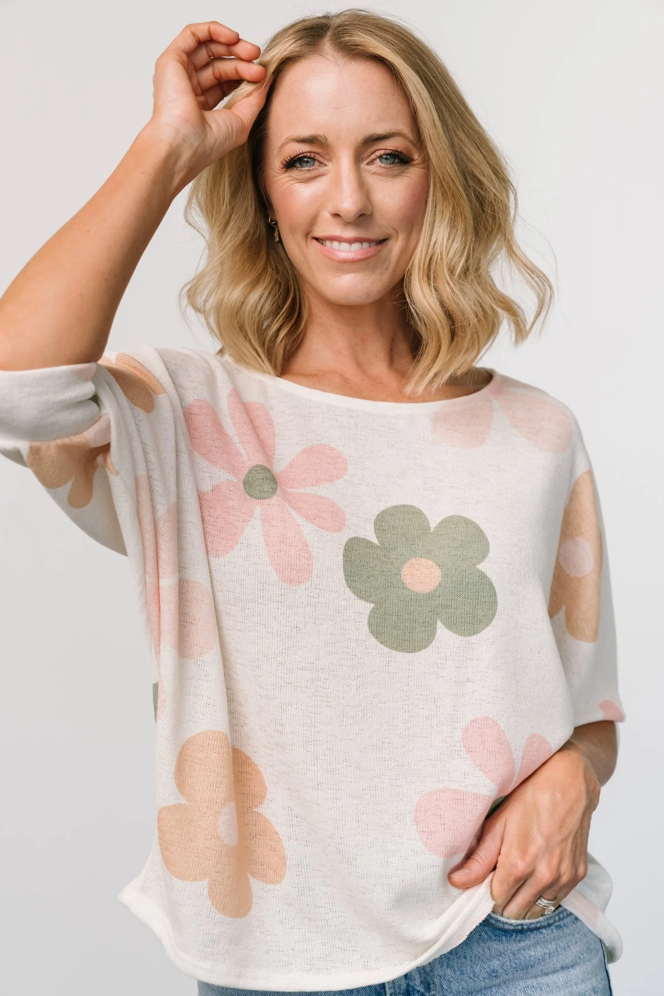 Flower Knit Top | Cream Multi