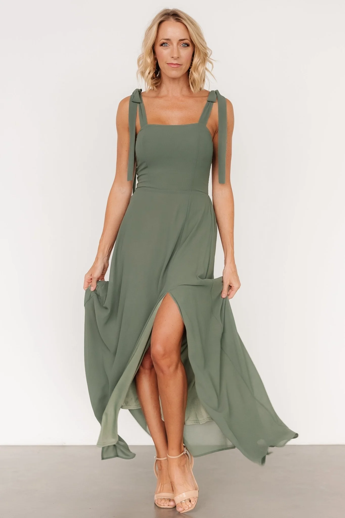 Necia Tie Shoulder Maxi Dress | Dark Sage