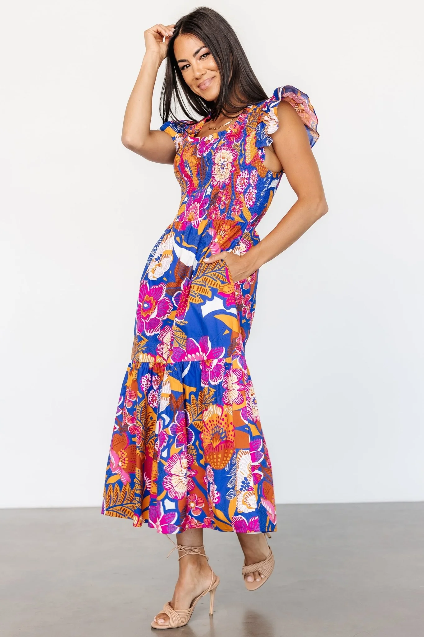 Dominique Midi Dress | Cobalt + Fuchsia Multi