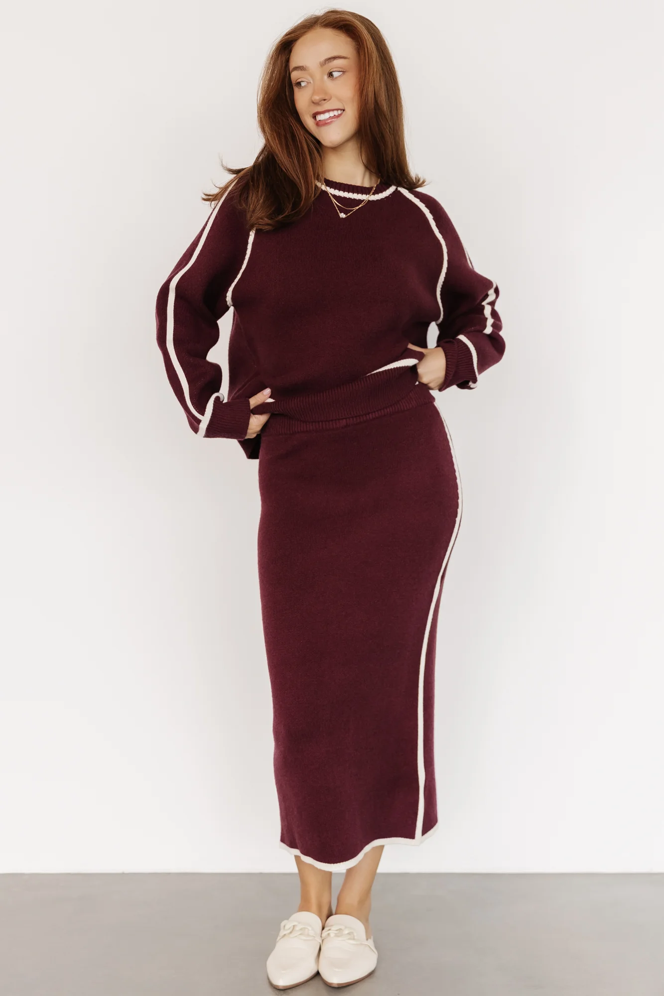 Ava Knit Midi Skirt | Wine