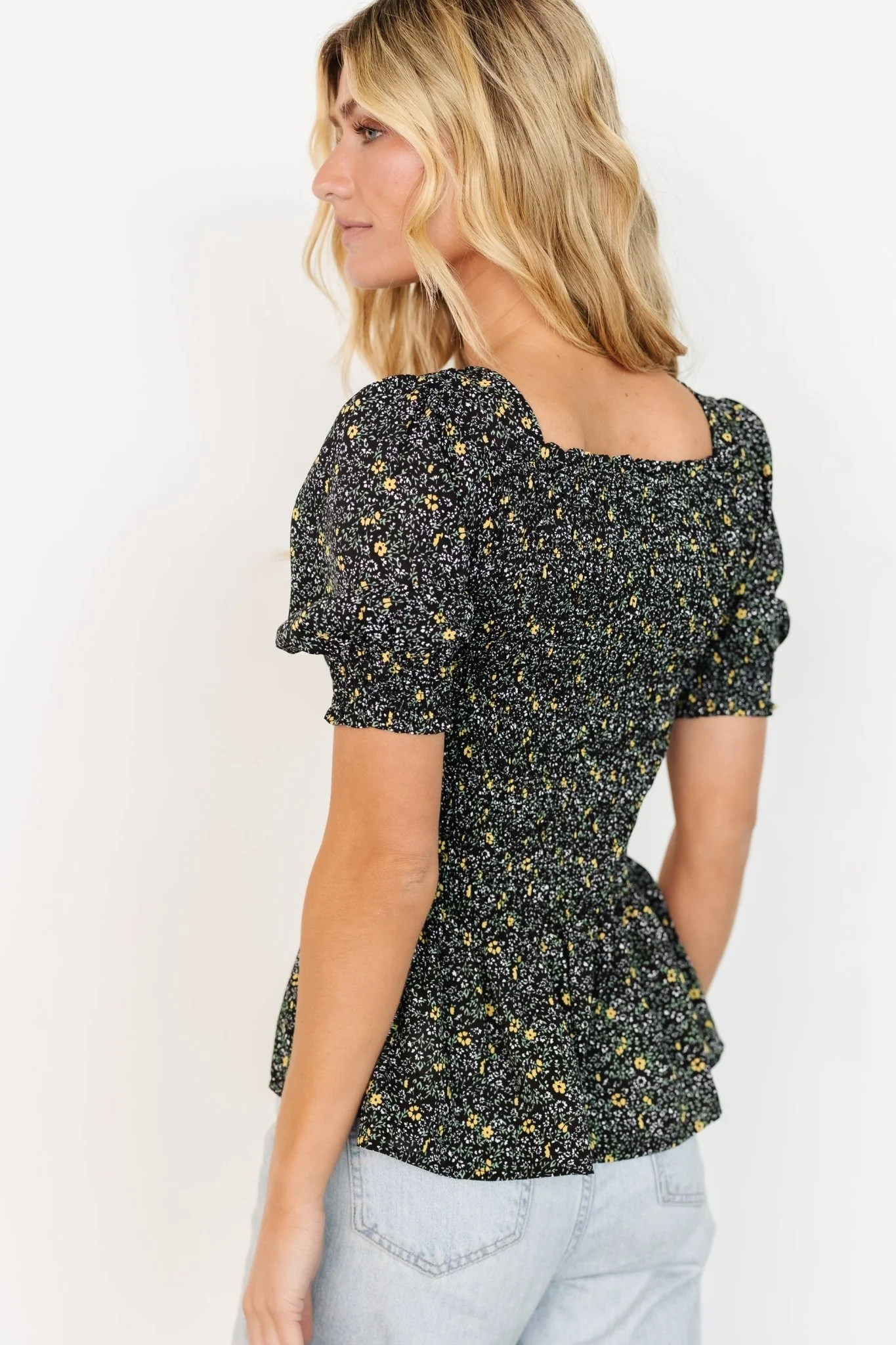 Felice Smocked Top | Black Print