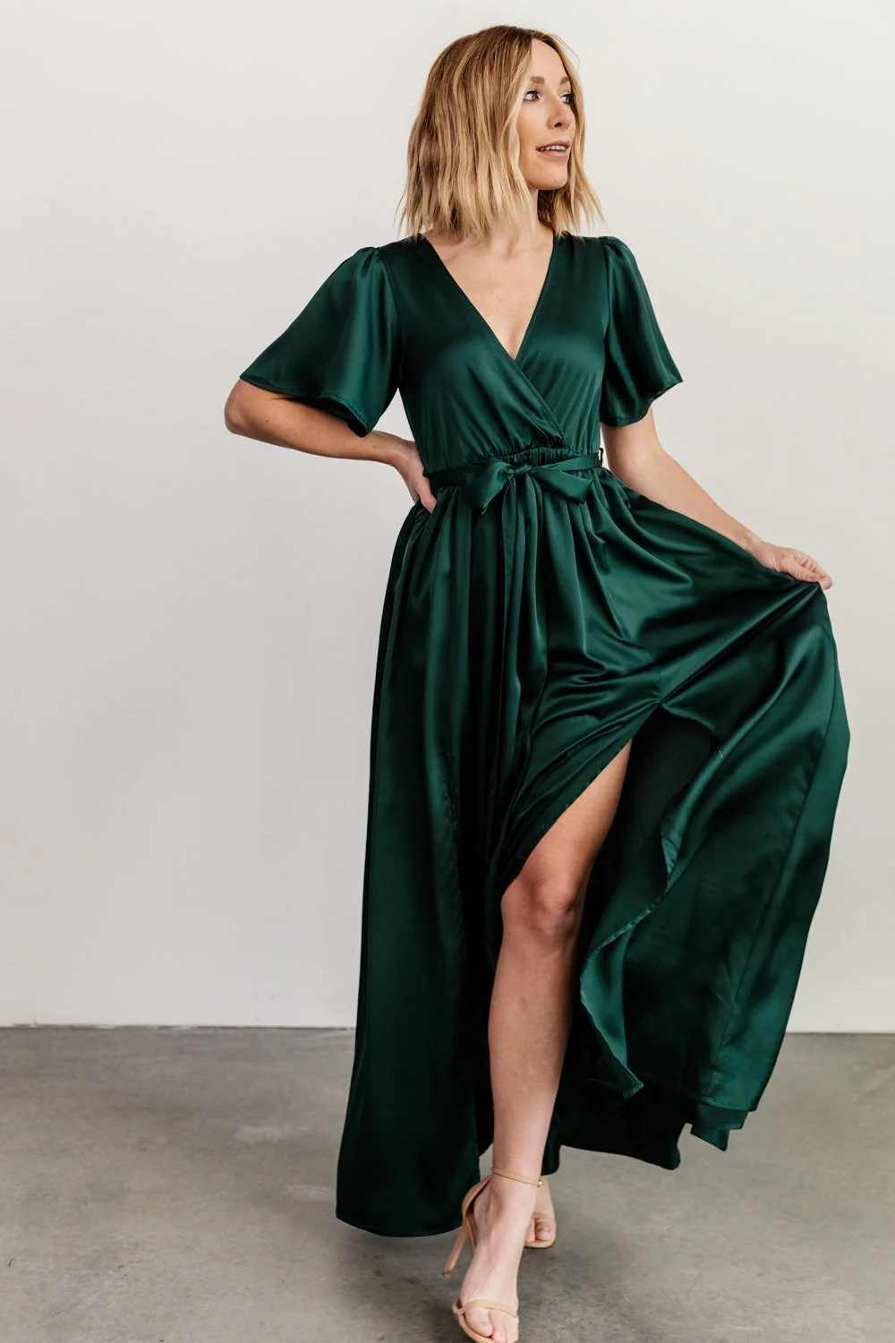 Sicily Satin Maxi Dress | Emerald