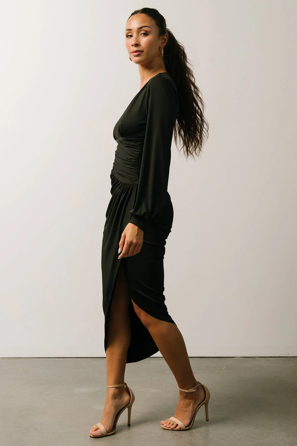 Torino Ruched Midi Dress | Black