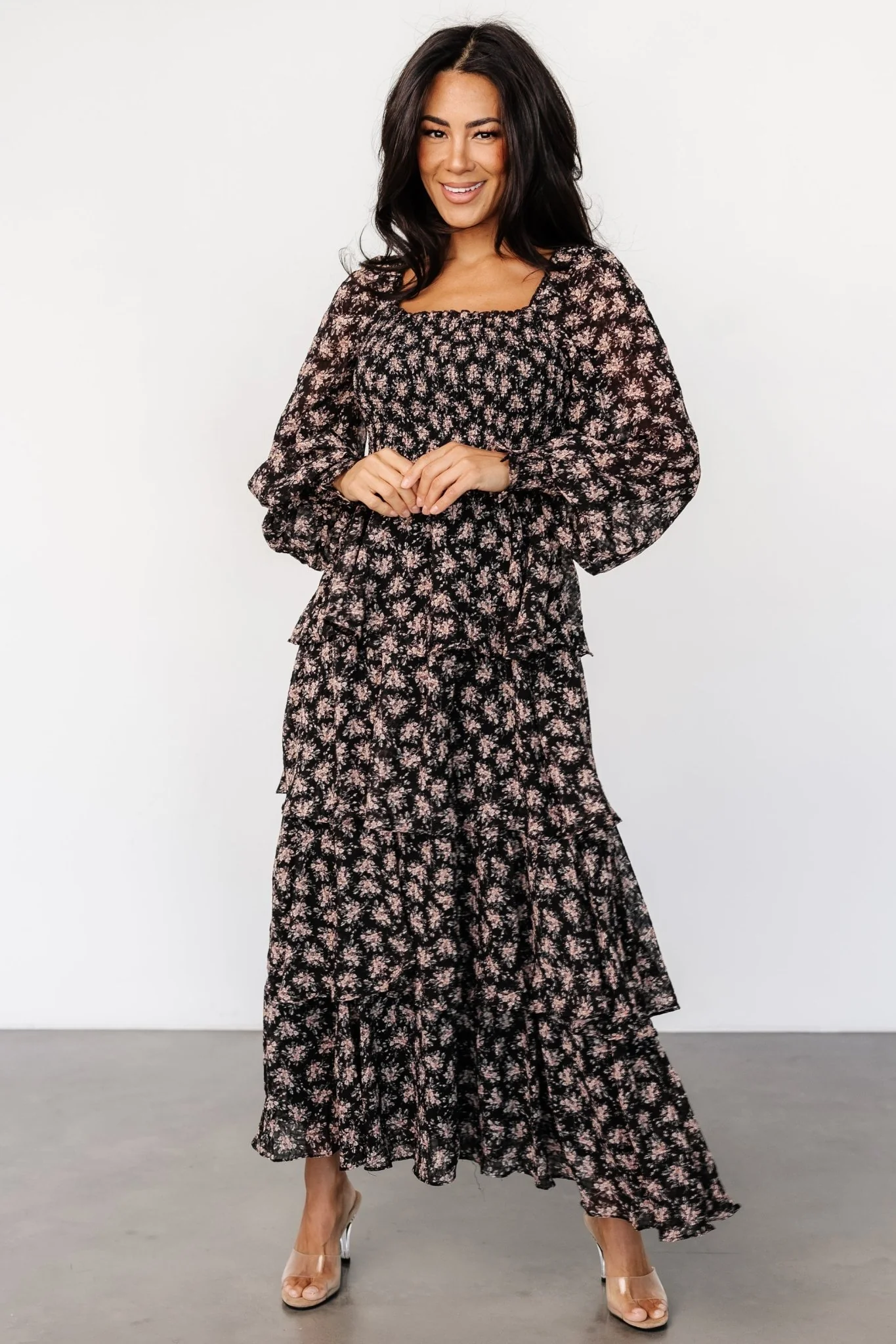 Miranda Tiered Maxi Dress | Black Floral