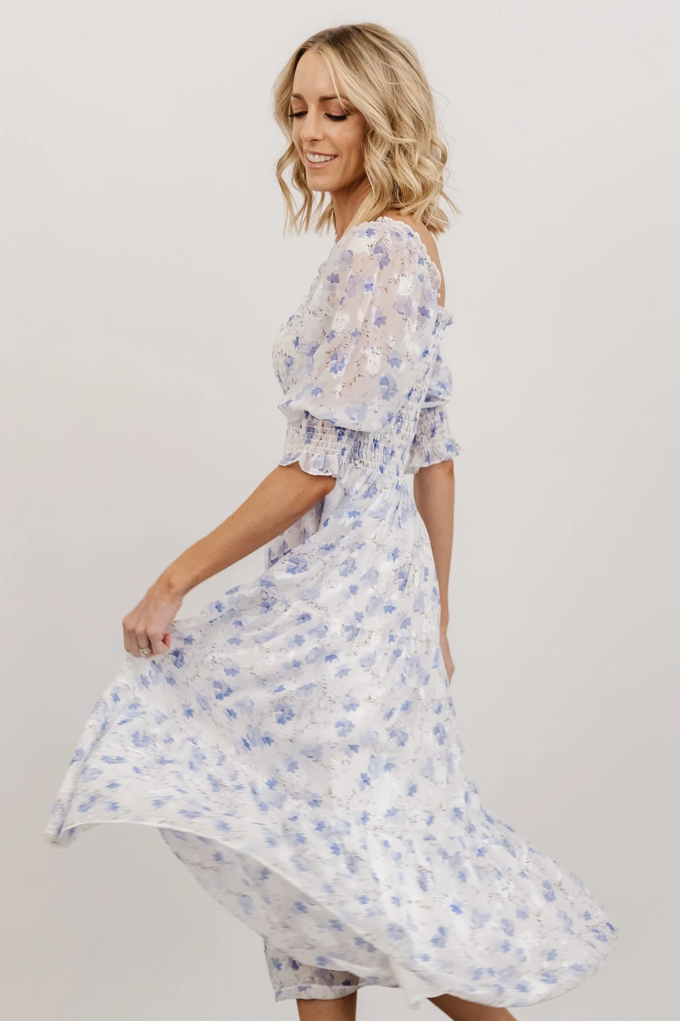 Fabian Jacquard Midi Dress | Blue Floral