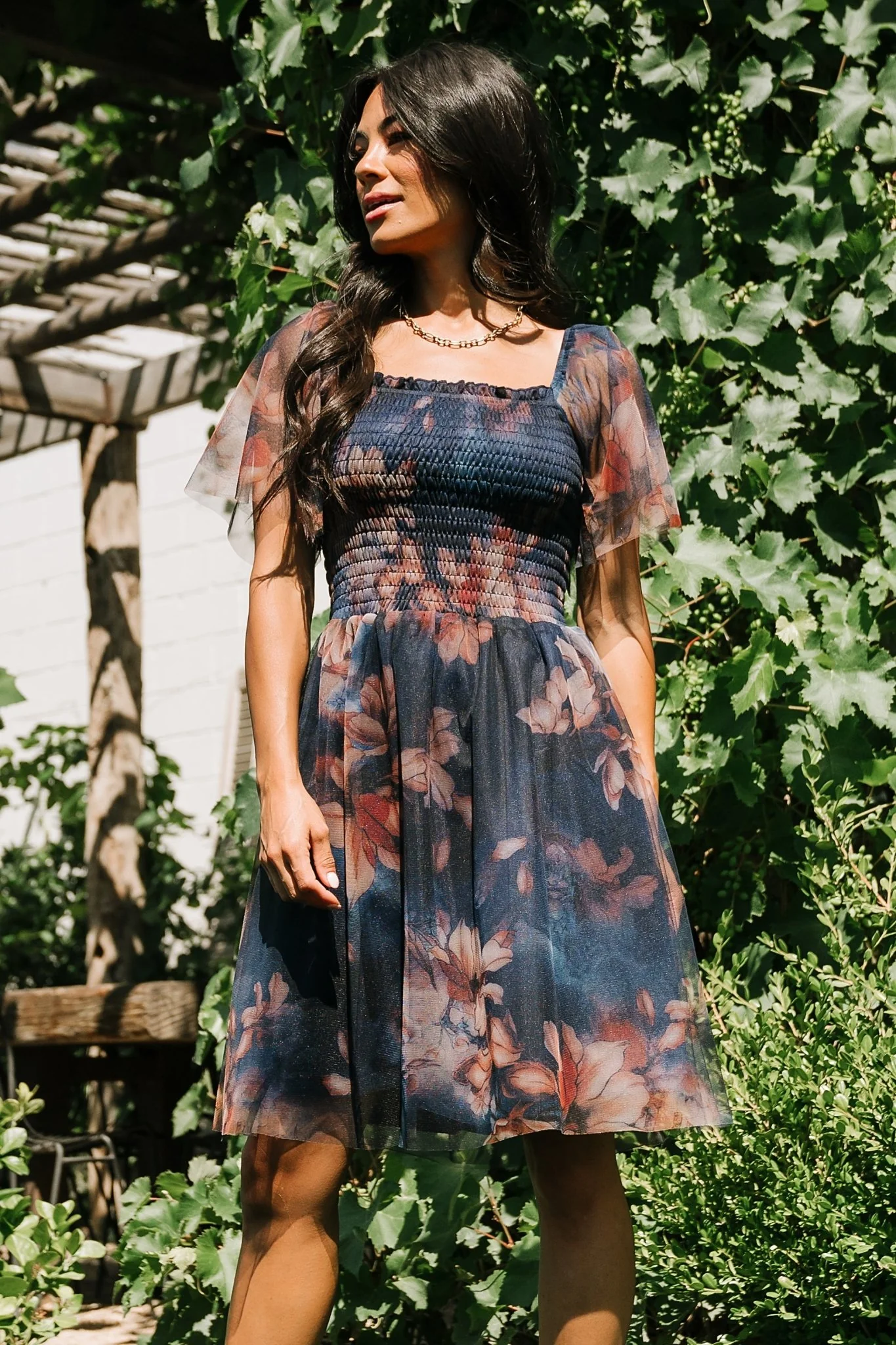 Tivoli Tulle Short Dress | Dark Blue Floral