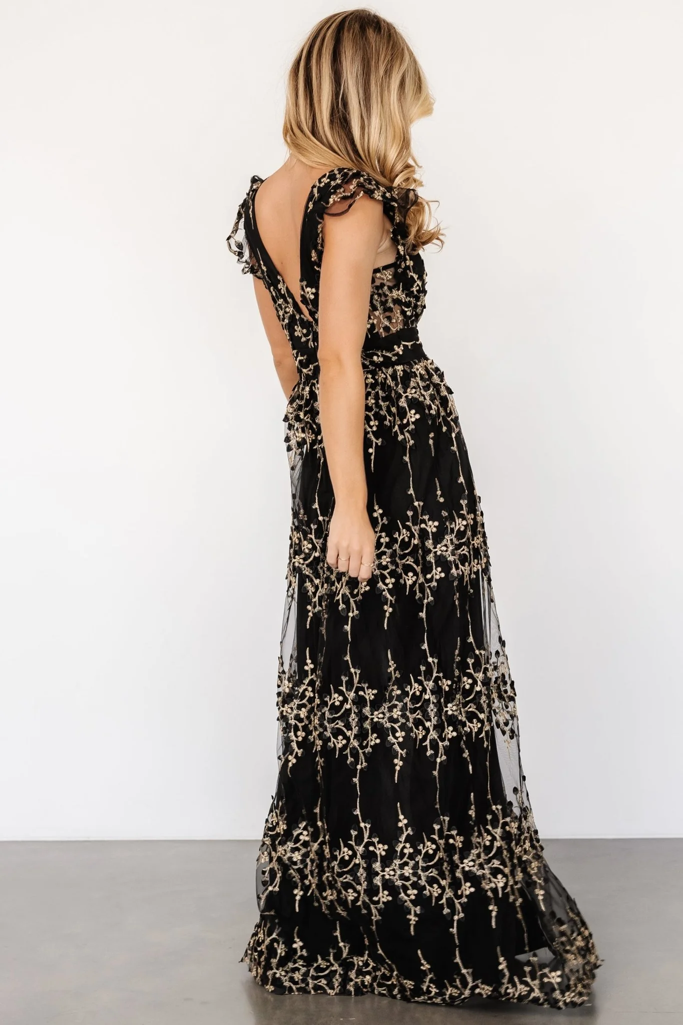 Eva Embroidered Maxi Dress | Black + Gold