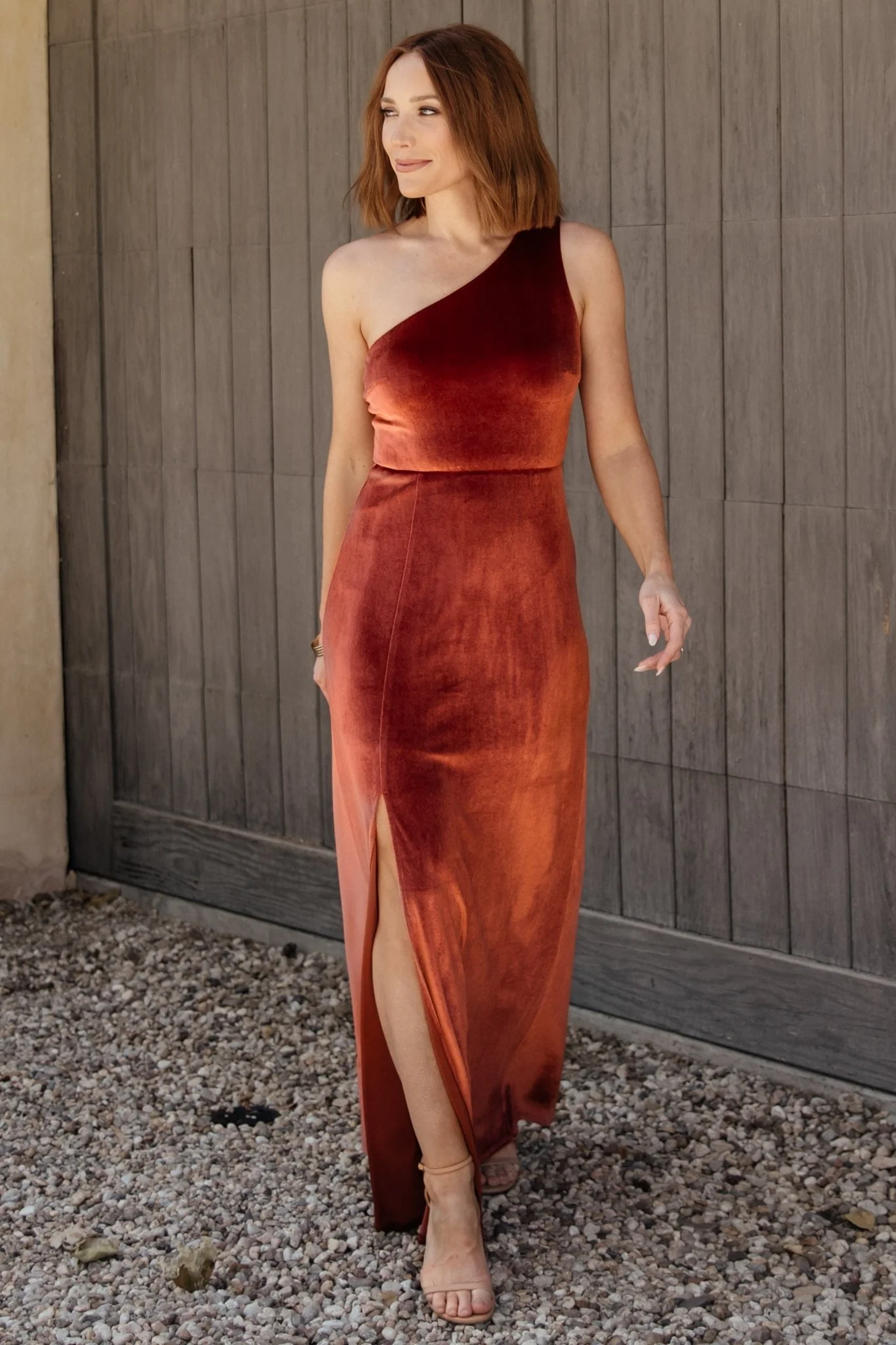 Tatiana Velvet One Shoulder Maxi Dress | Cinnamon