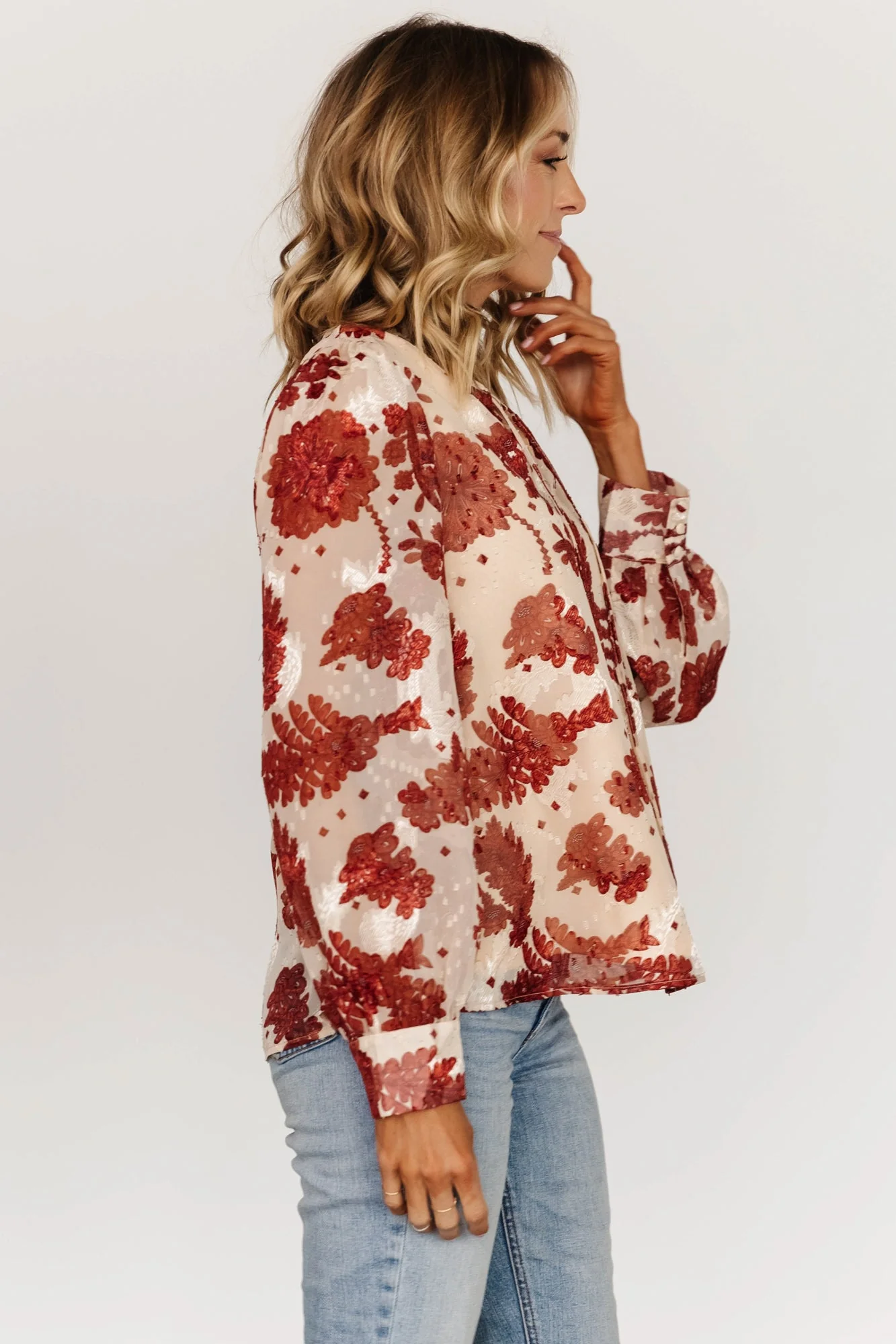 Charlotte Tie Blouse | Cream + Rust