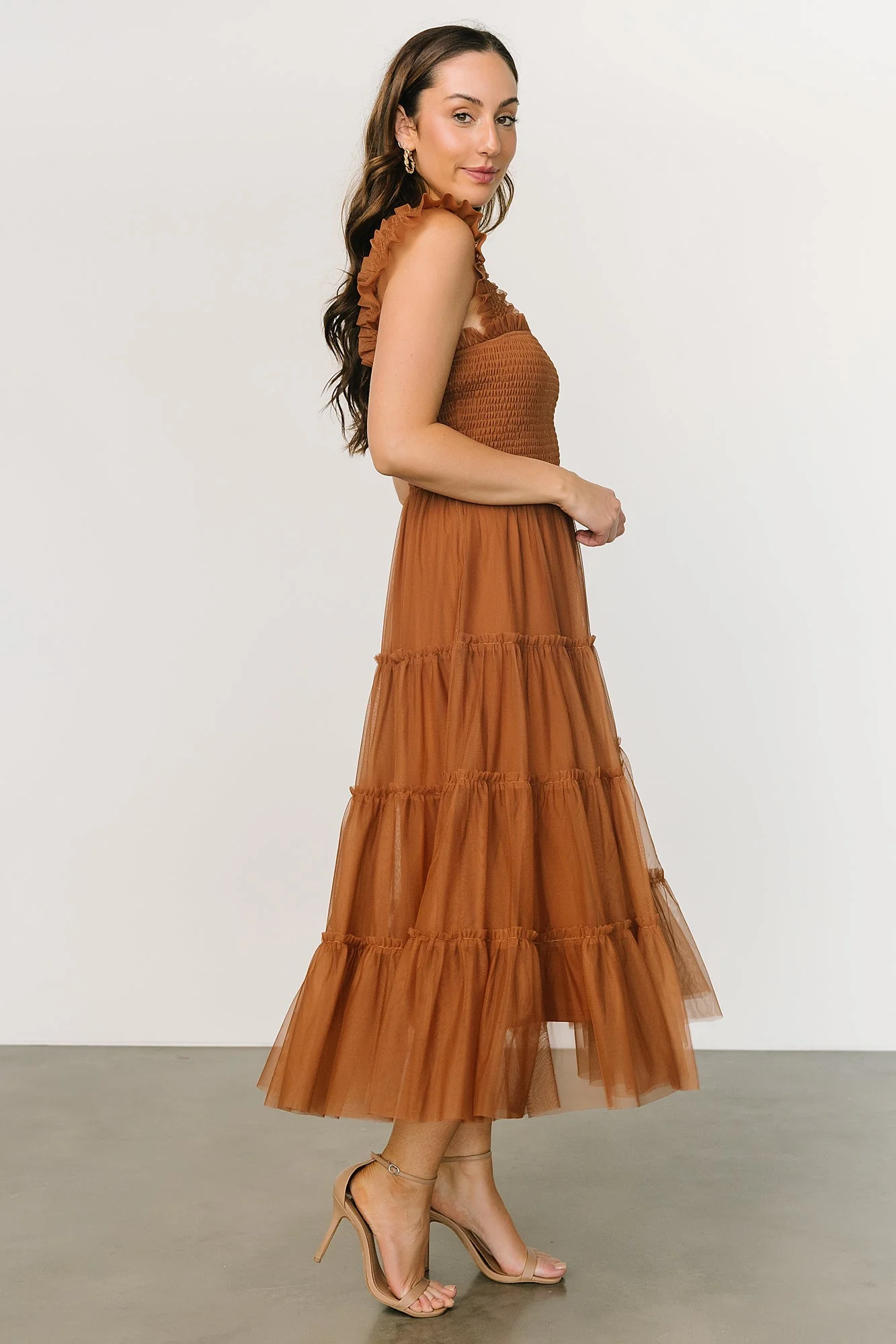 Emma Smocked Tulle Dress | Mocha