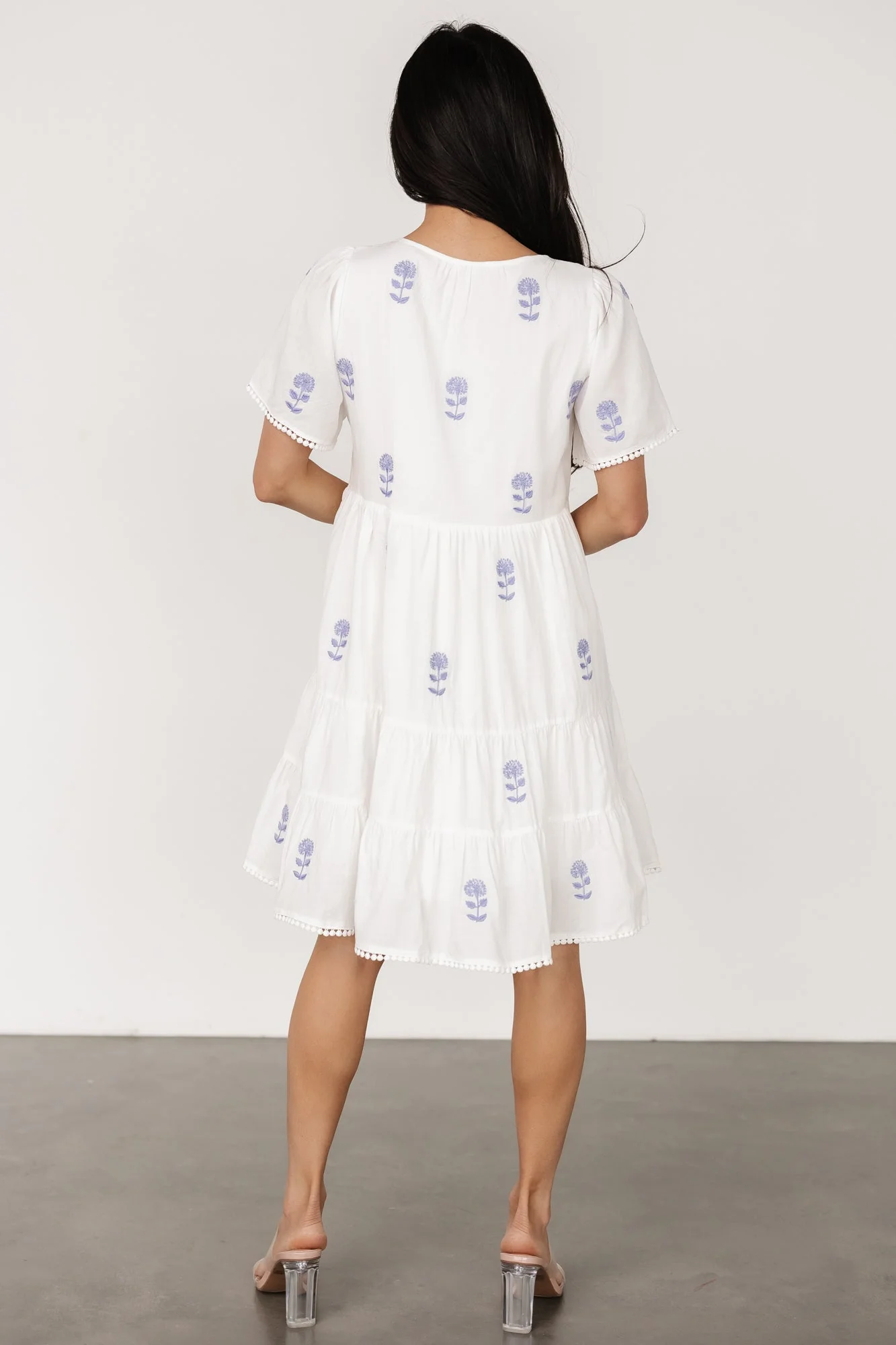 Keegan Short Dress | Ivory + Blue Floral