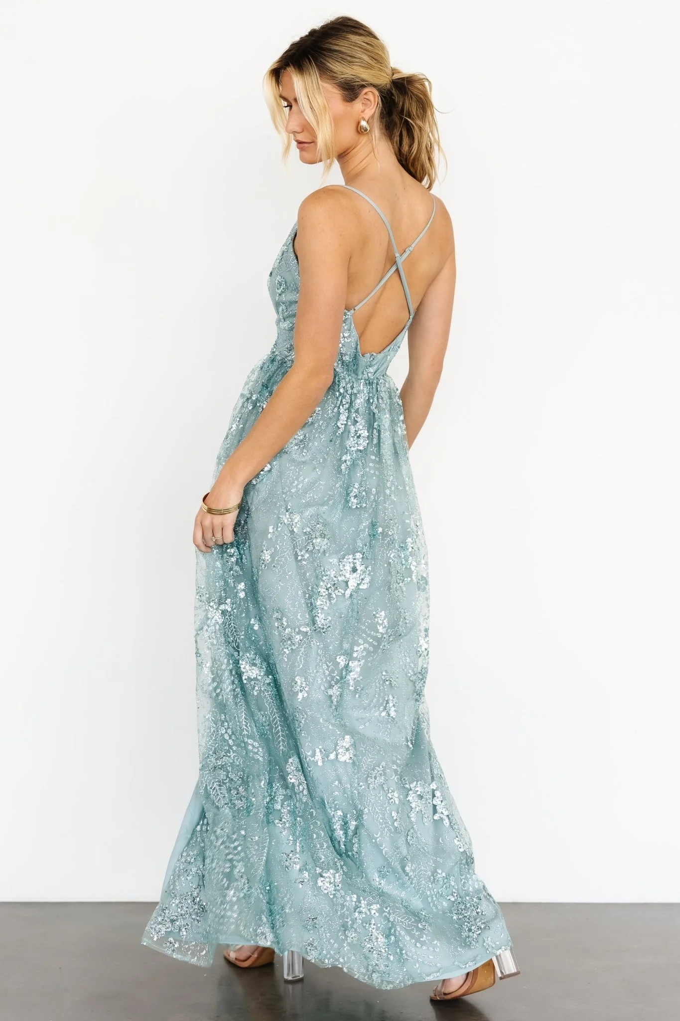 Tasha Sequin Gown | Sage Blue