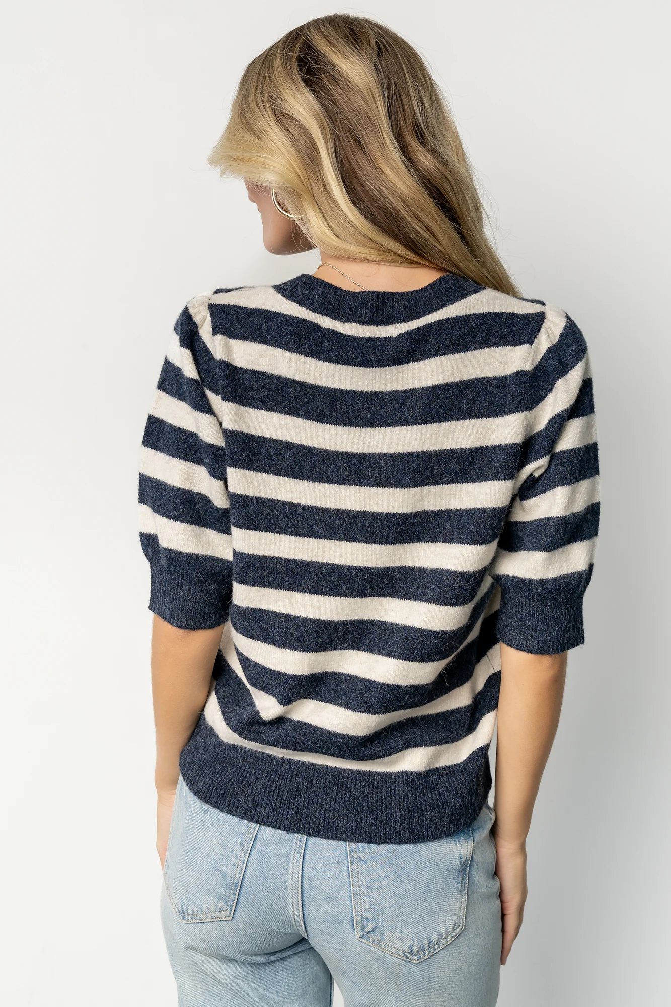 Keira Sweater Top | Navy + Ivory Stripe