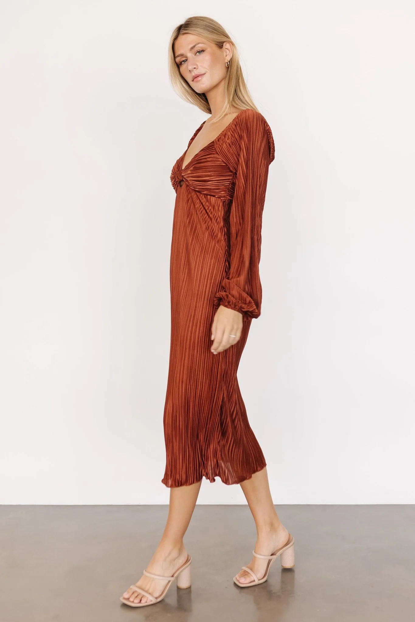 Amani Pleated Midi Dress | Cinnamon
