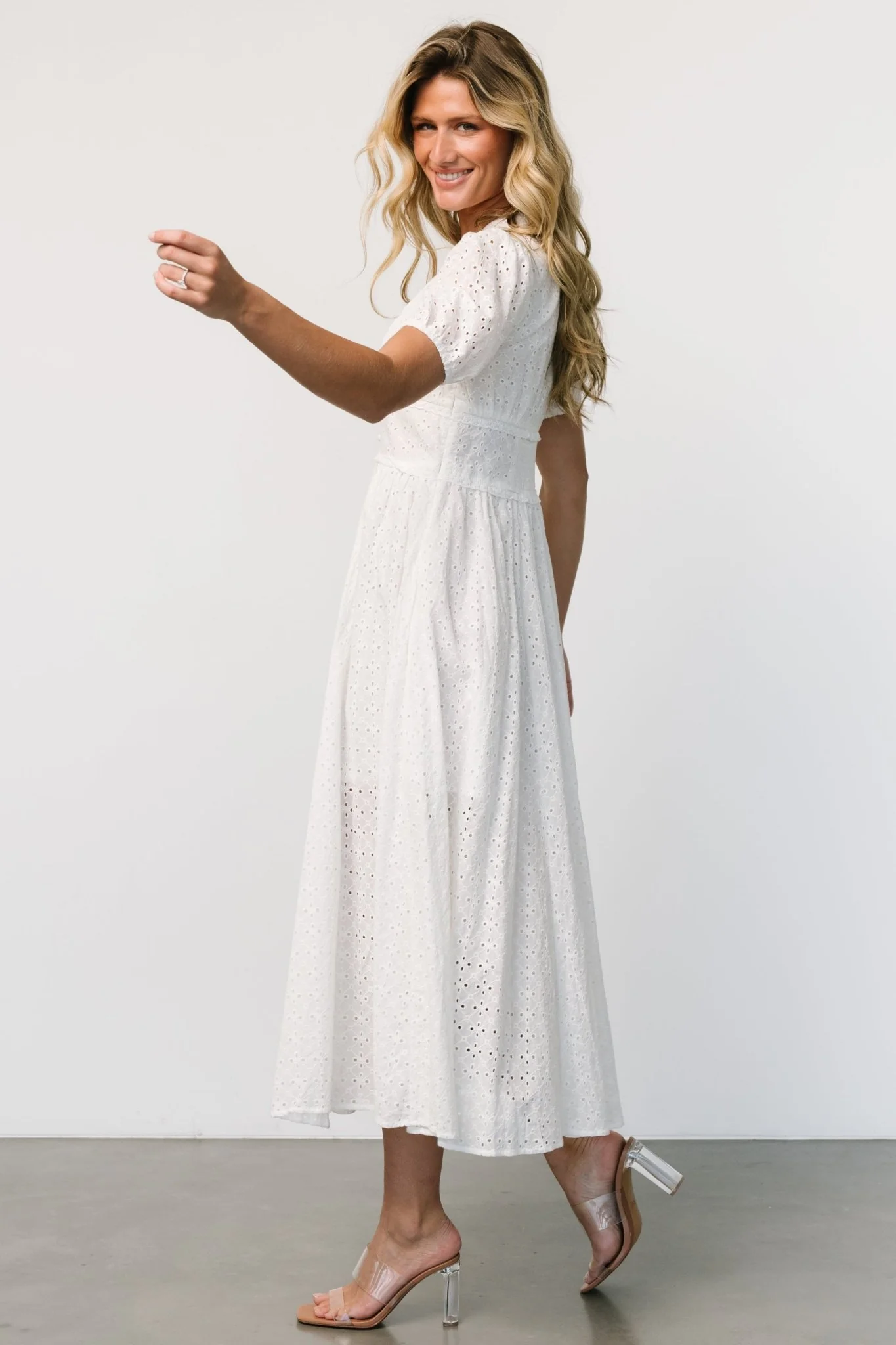 Esther Eyelet Midi Dress | Off White