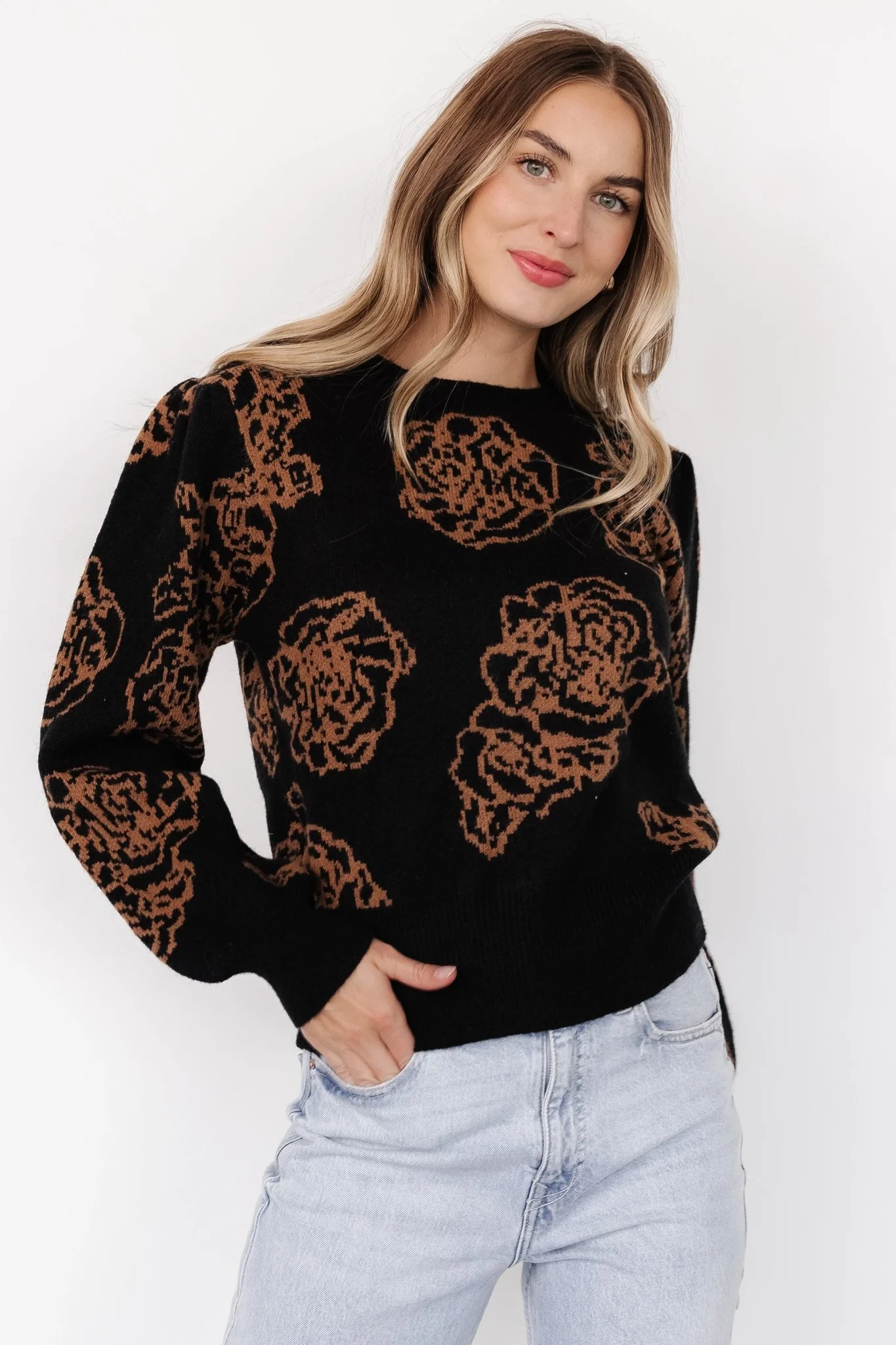 Blake Floral Sweater | Black + Camel