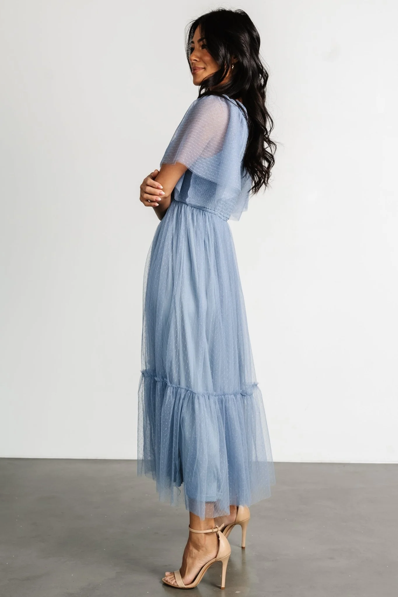Martha Smocked Tulle Dress | Dusty Blue