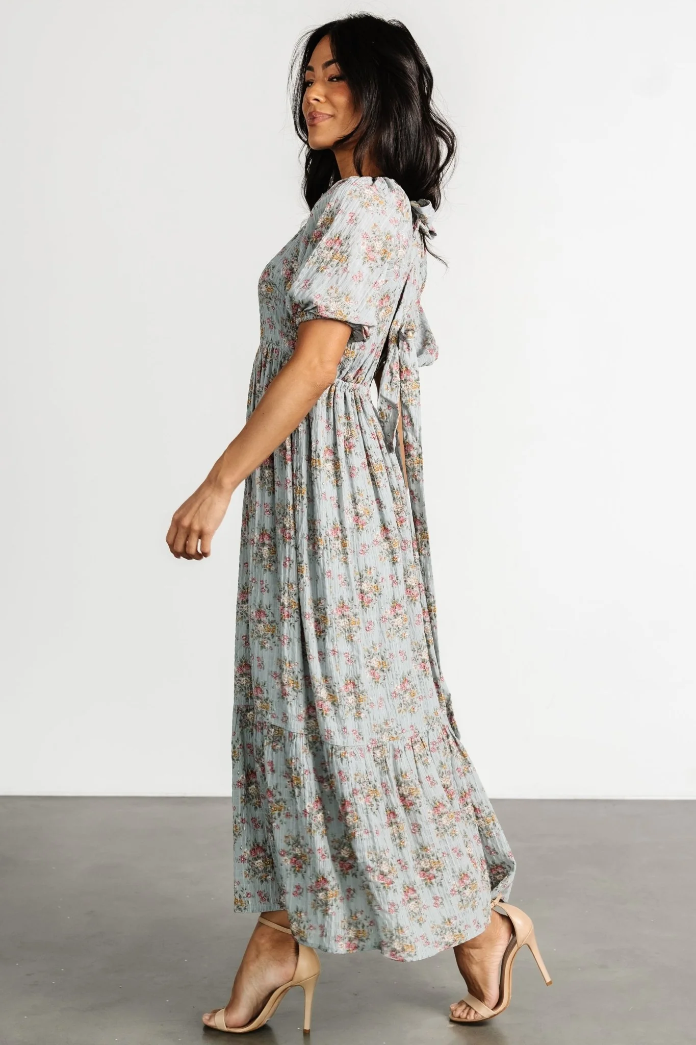 Lucinda Back Tie Dress | Dusty Blue Floral