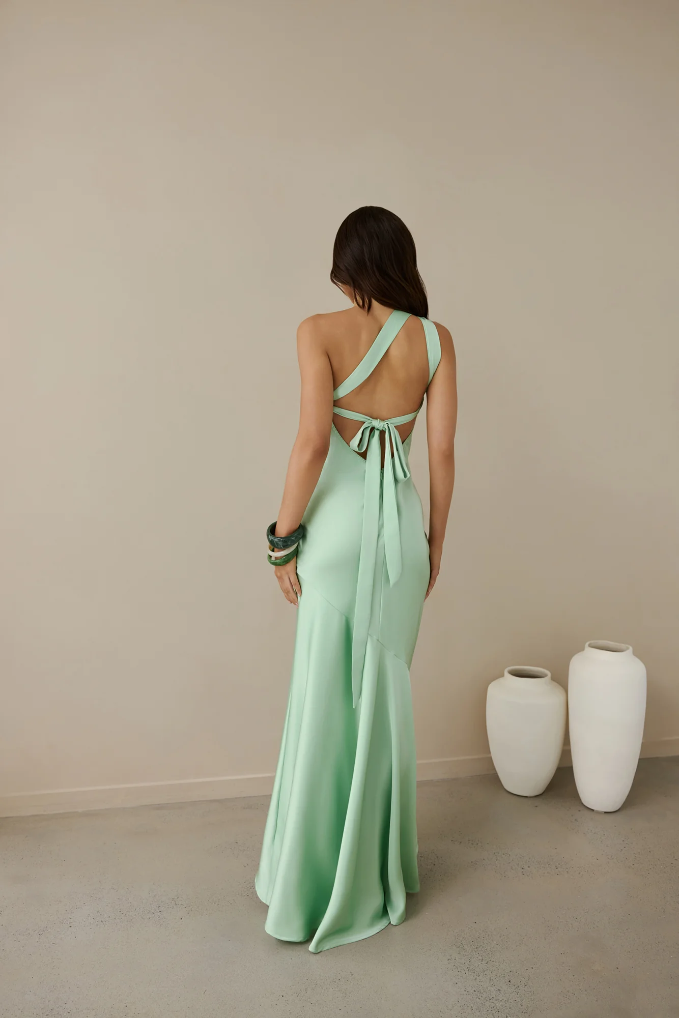Champagne Chat One Shoulder Maxi Dress Green
