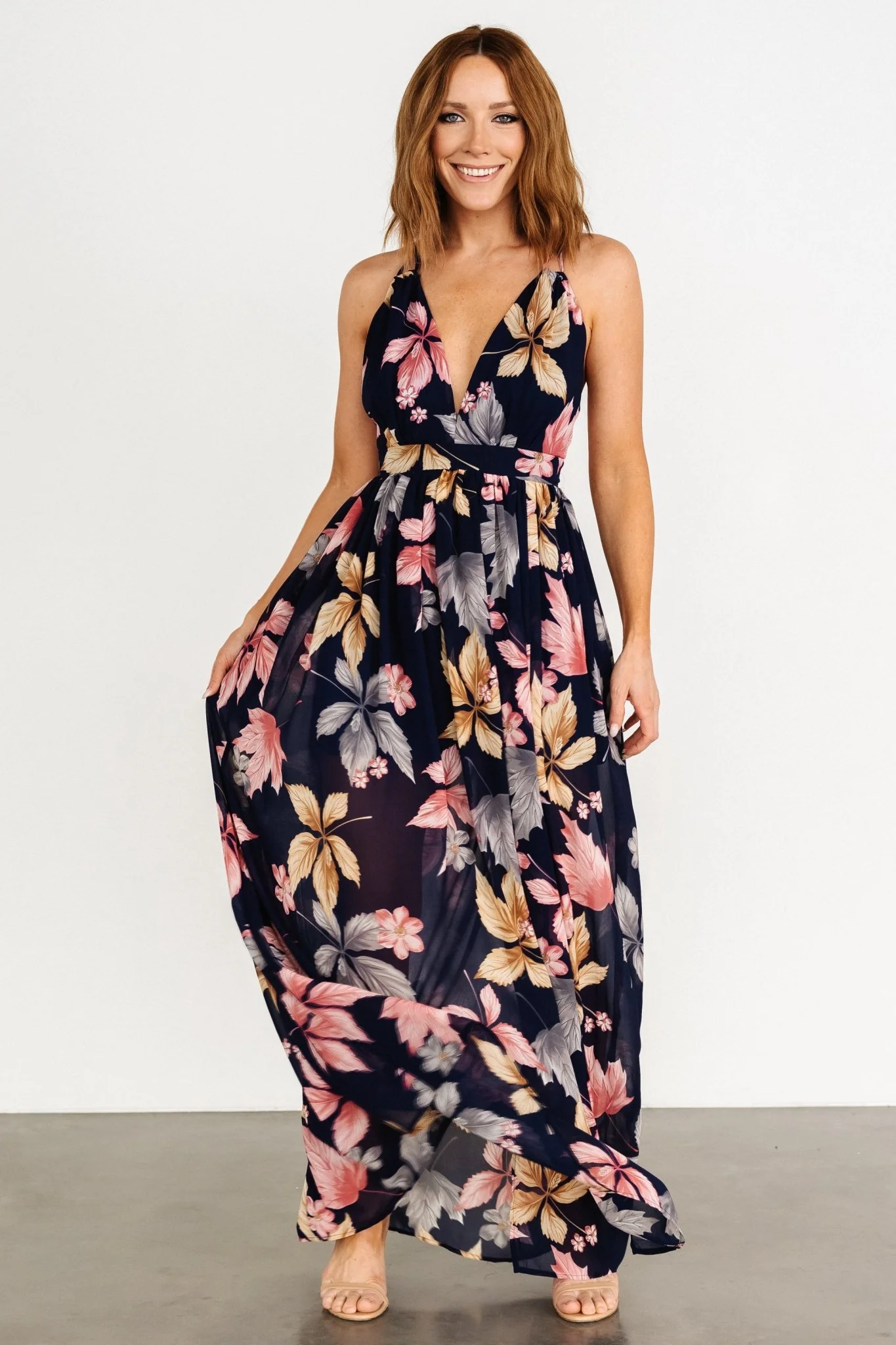Suvi Open Back Maxi Dress | Navy Print