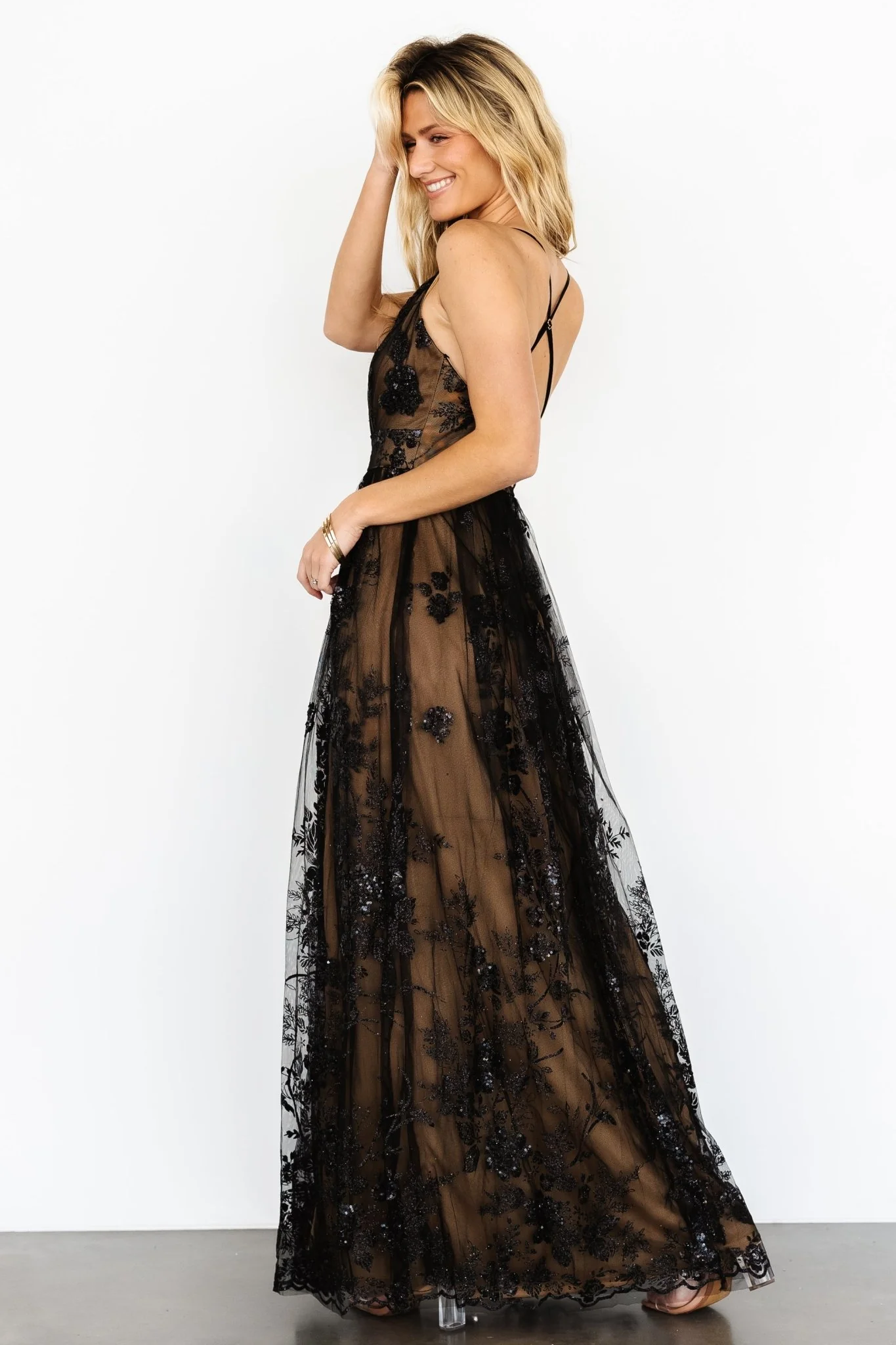 Lucienne Shimmer Maxi Gown | Black + Nude