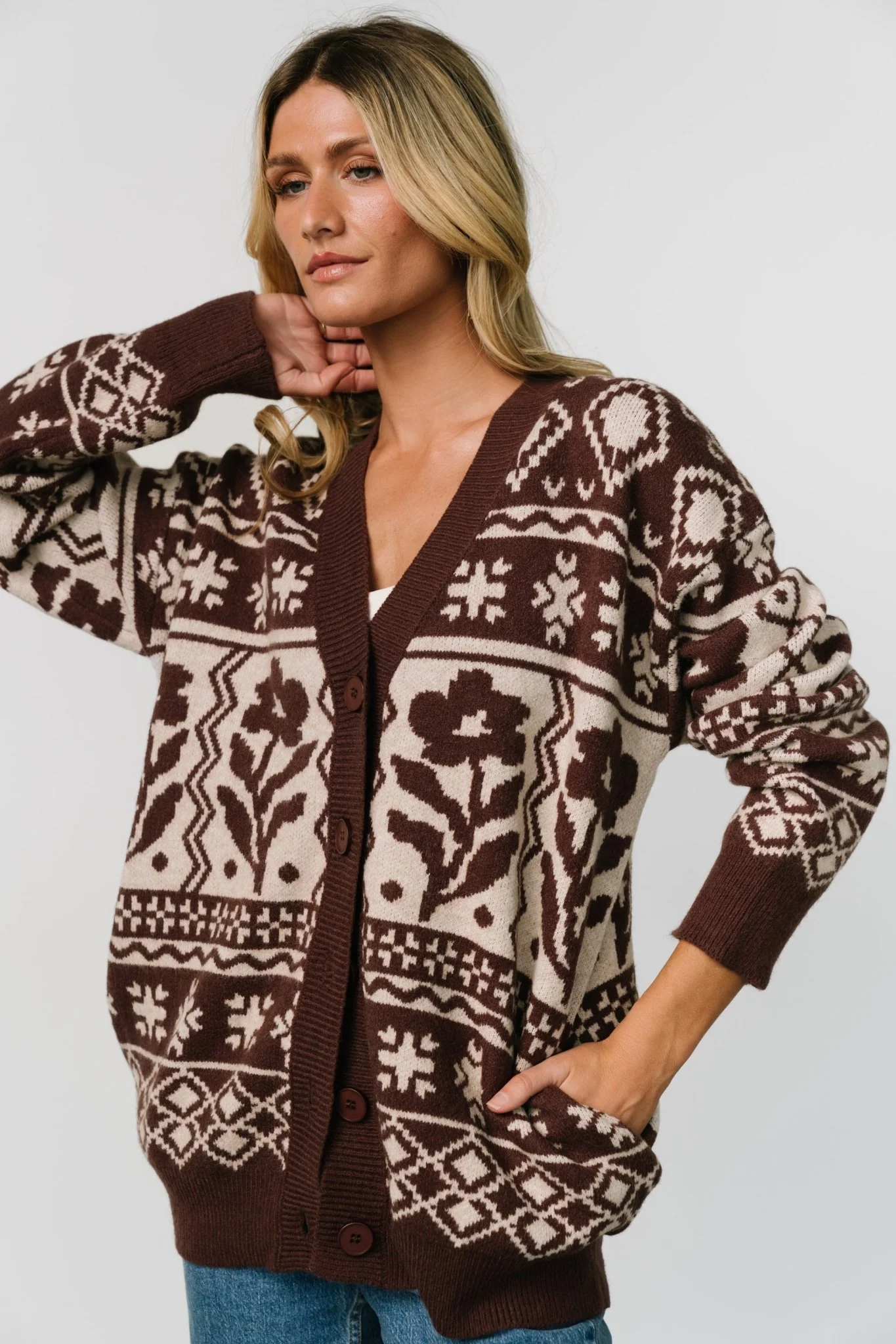 Jackson Oversized Cardigan | Dark Mocha Print