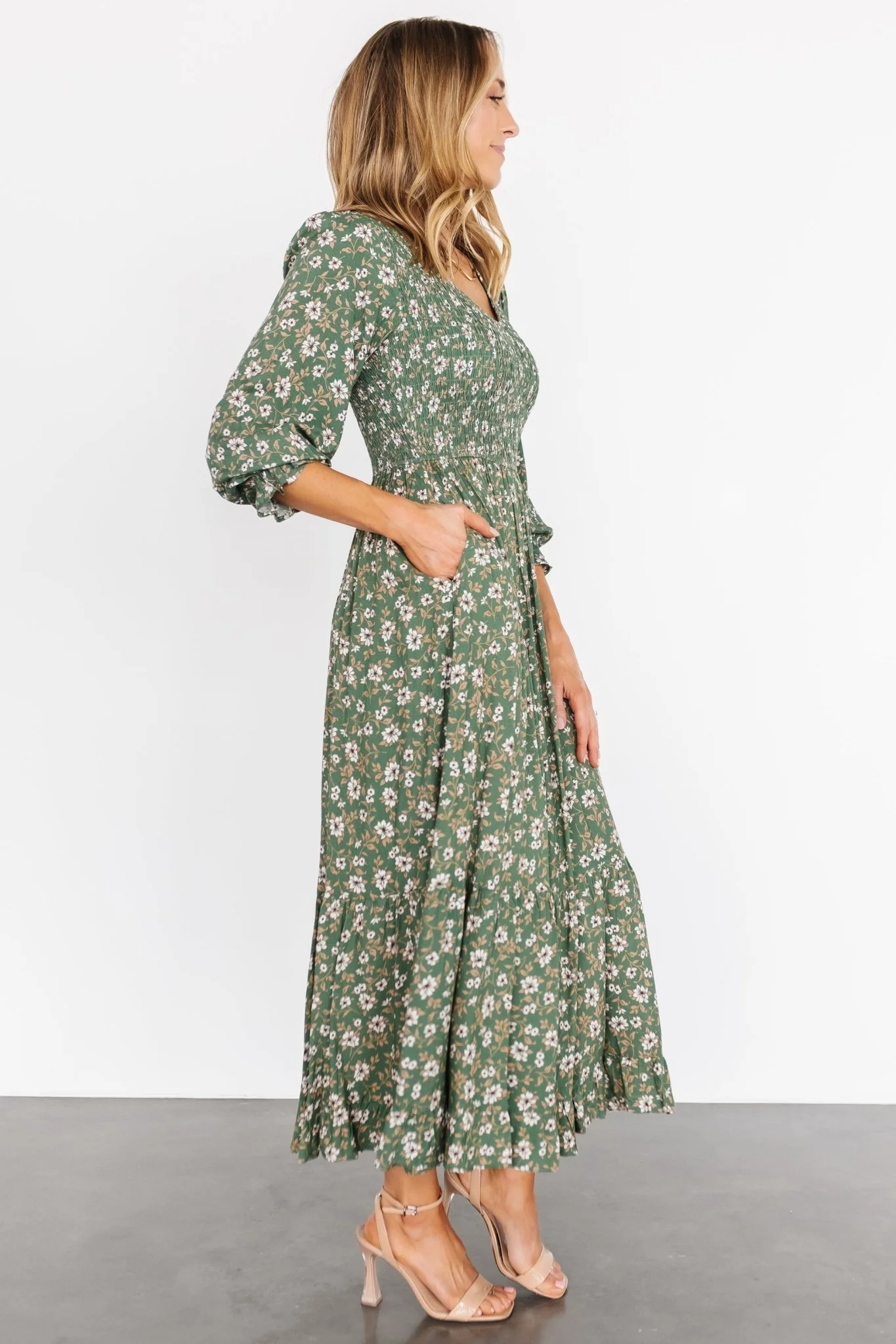 Tarryn Smocked Midi Dress | Olive Floral