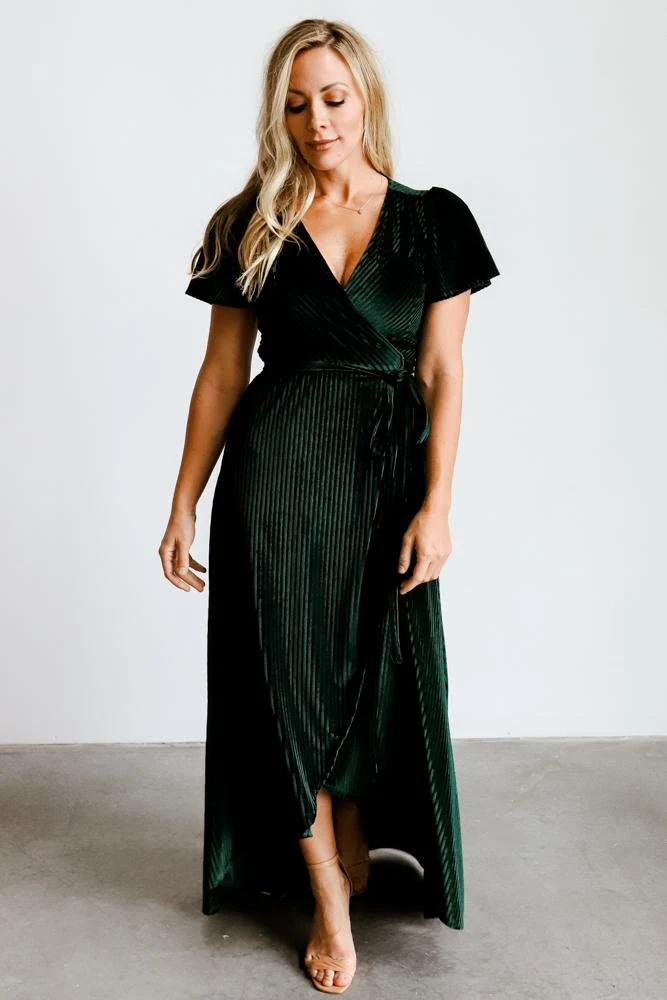 Andi Ribbed Velvet Wrap Dress | Emerald