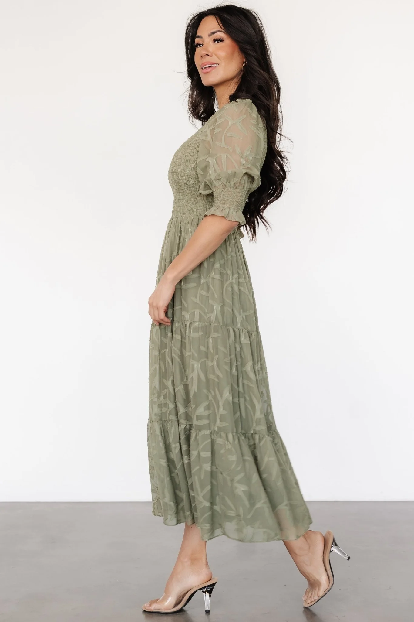 Nellie Smocked Midi Dress | Sage Green