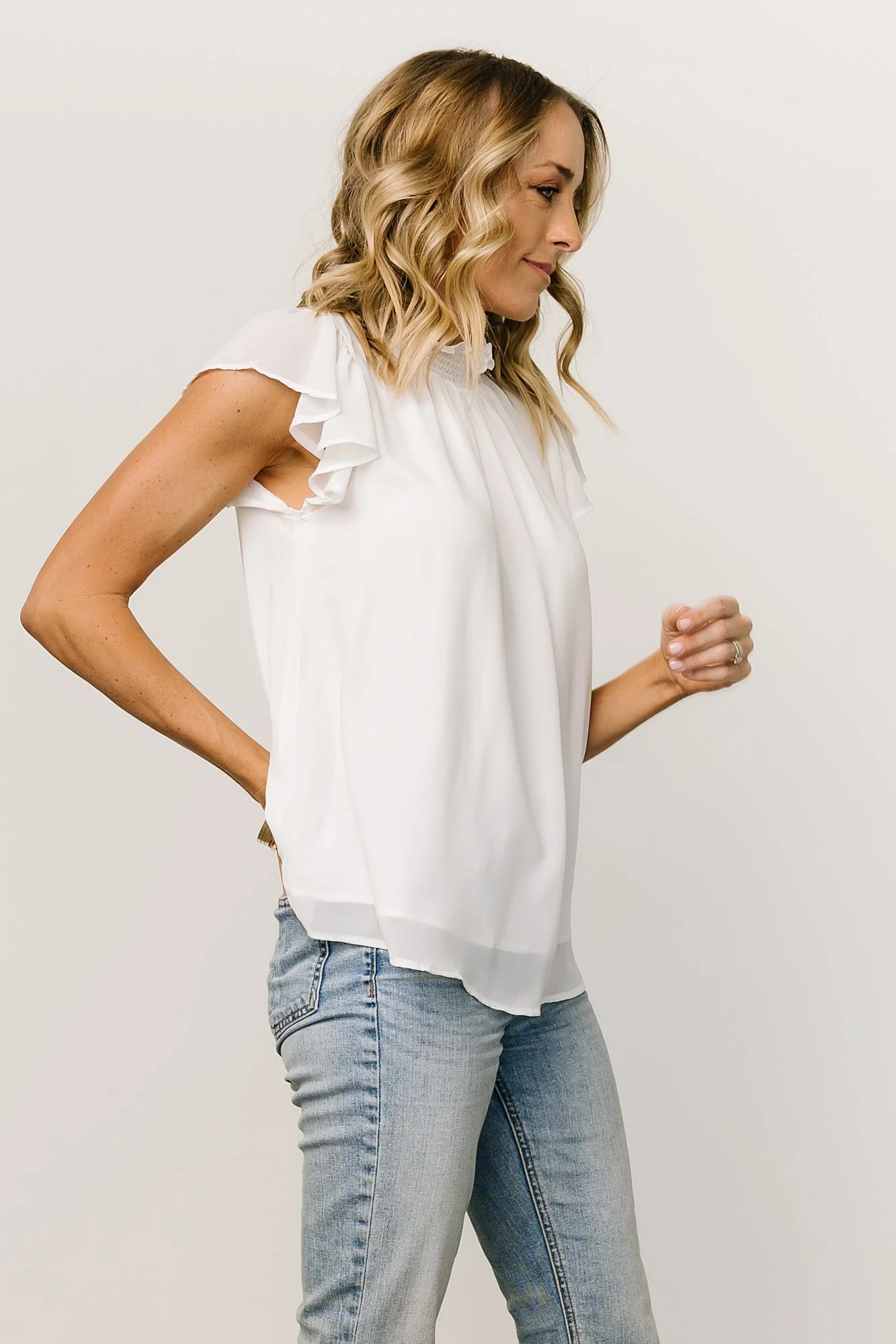 Leah Mock Neck Top | Off White