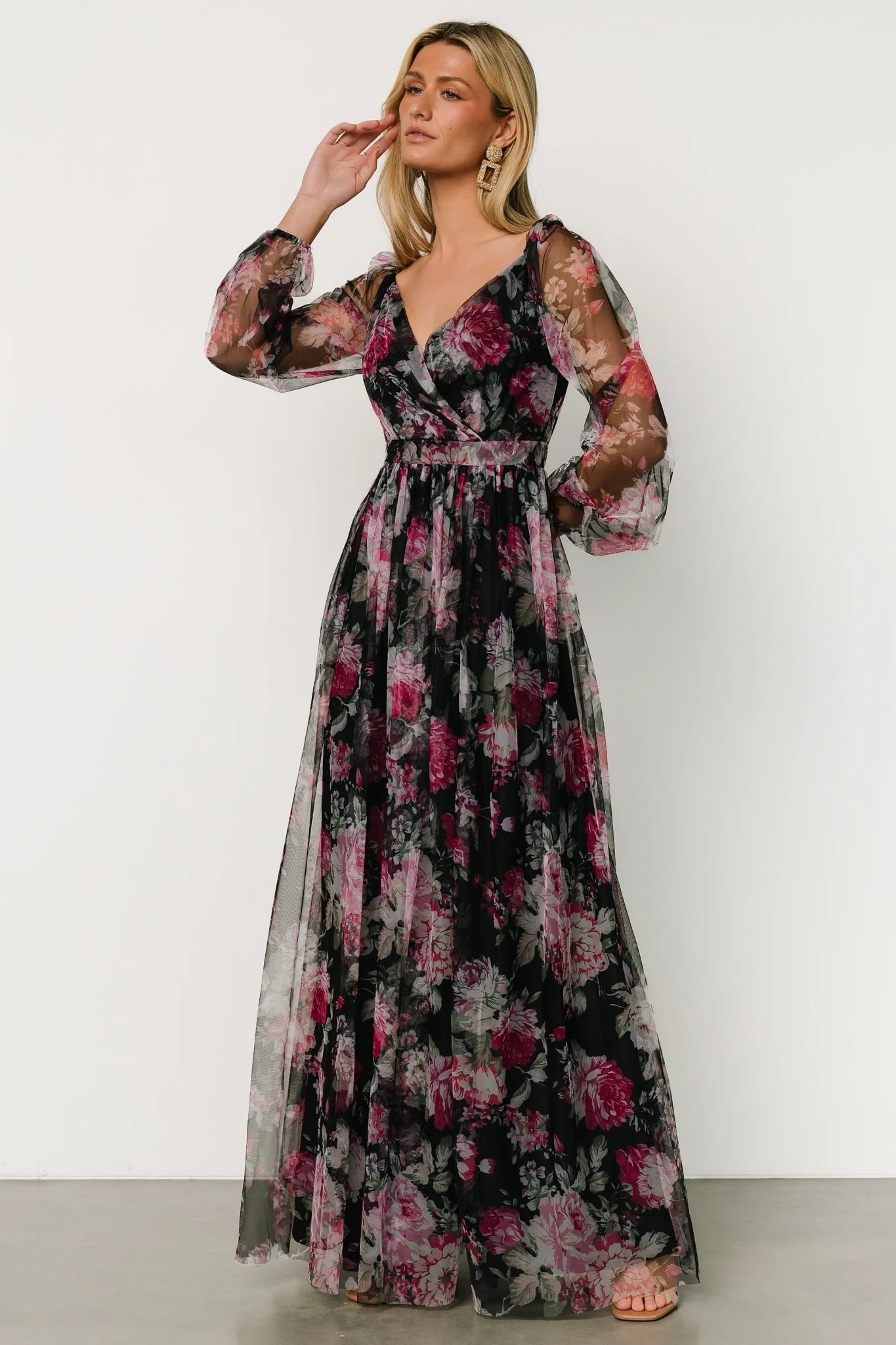 Desiree Tulle Maxi Dress | Black + Fuchsia