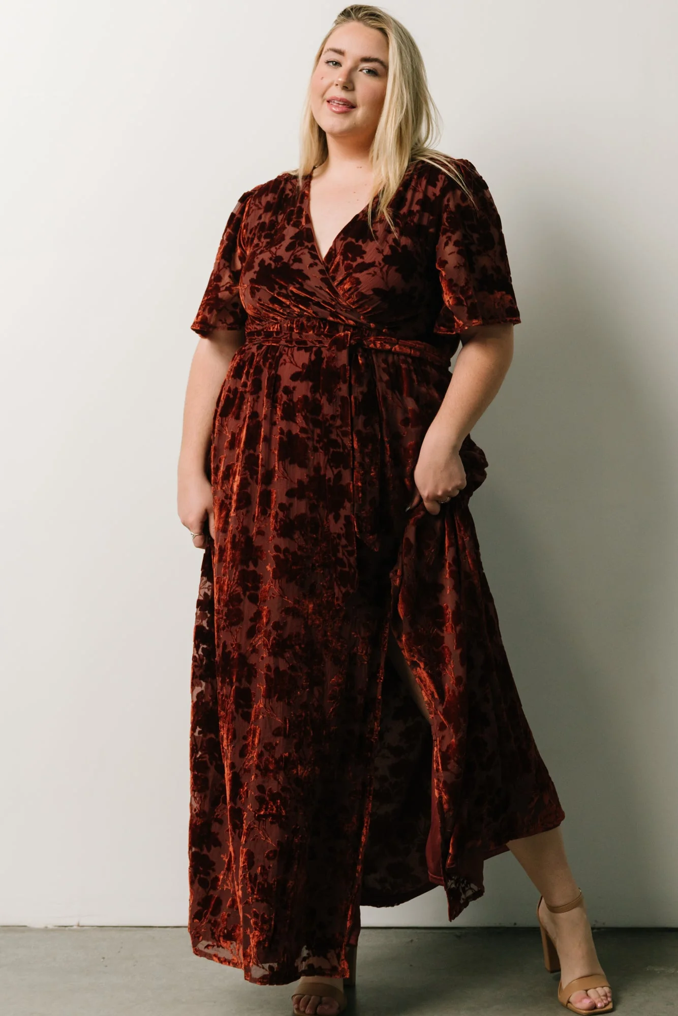 Uma Velvet Maxi Dress | Copper Floral