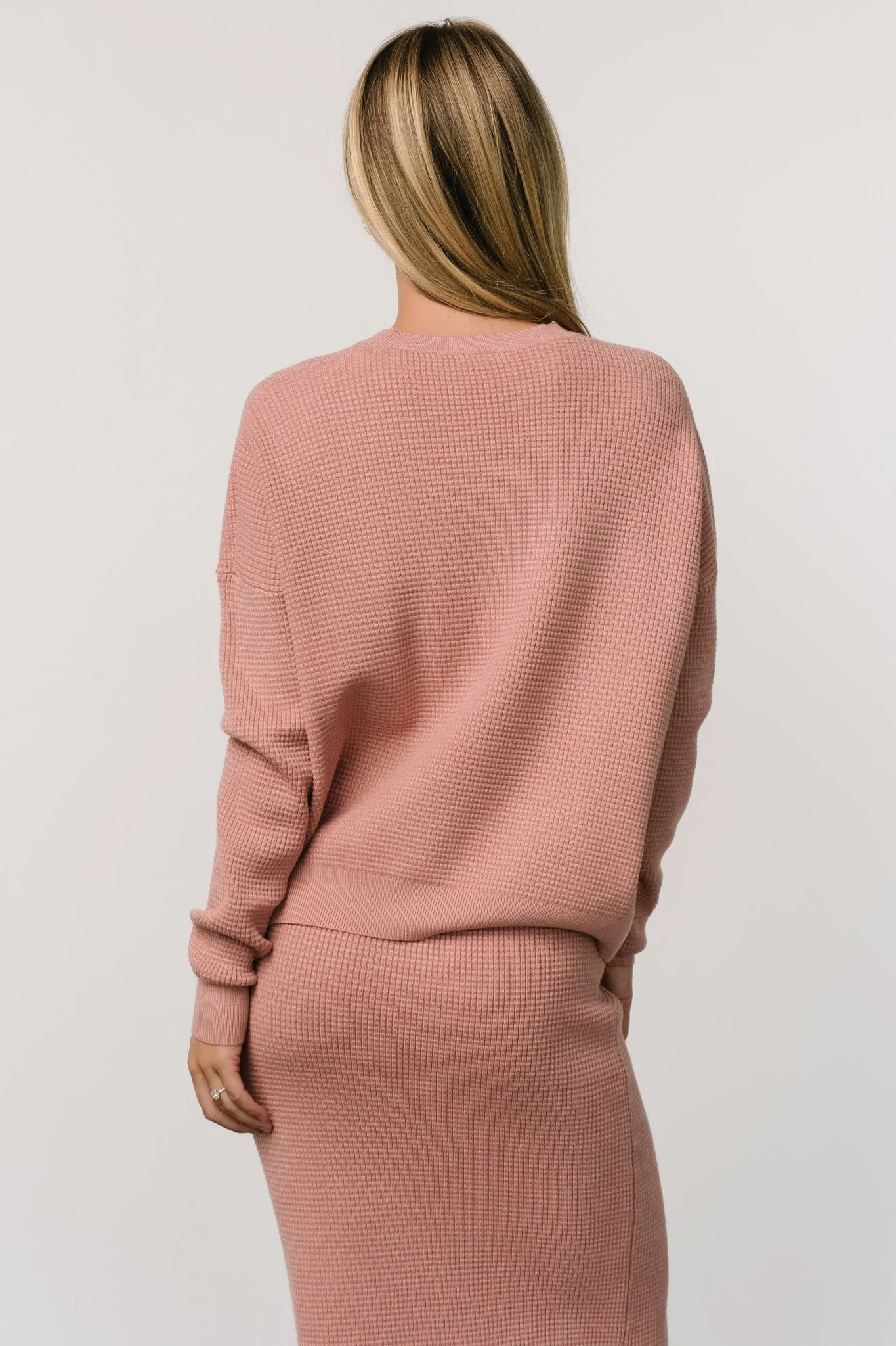 Carey Waffle Sweater | Rose