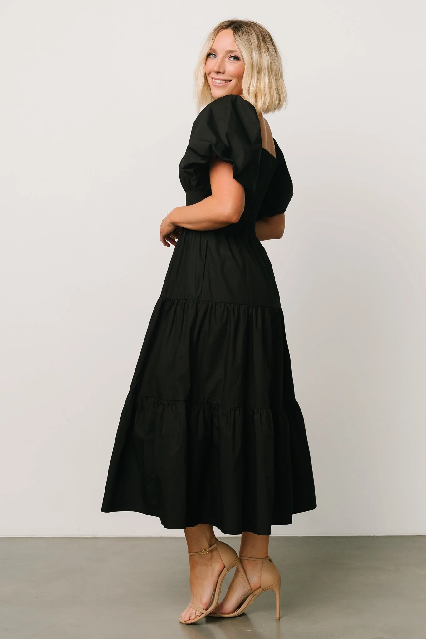 Cindy Puff Sleeve Tiered Dress | Black