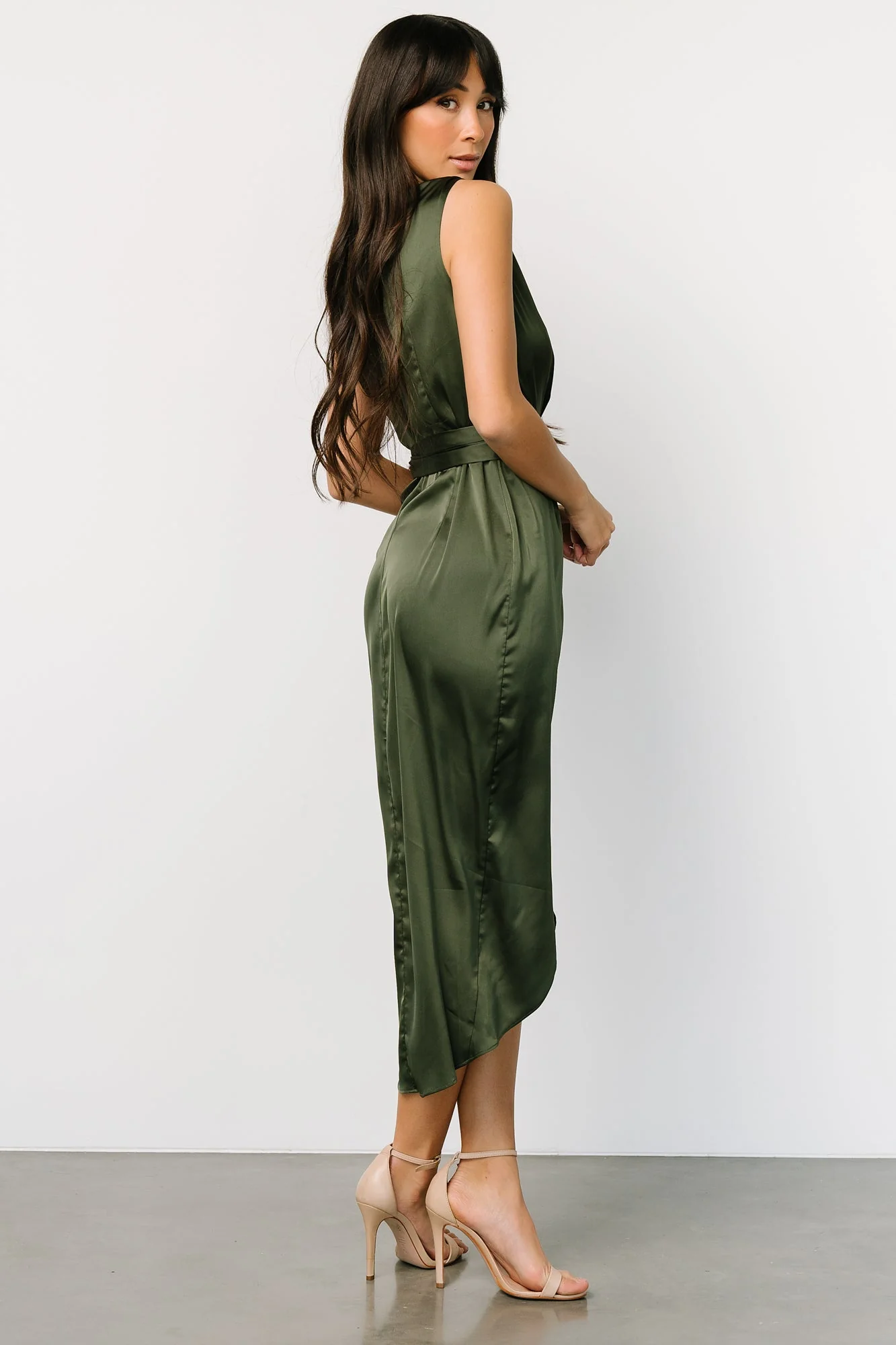 Celia One Shoulder Midi Dress | Olive